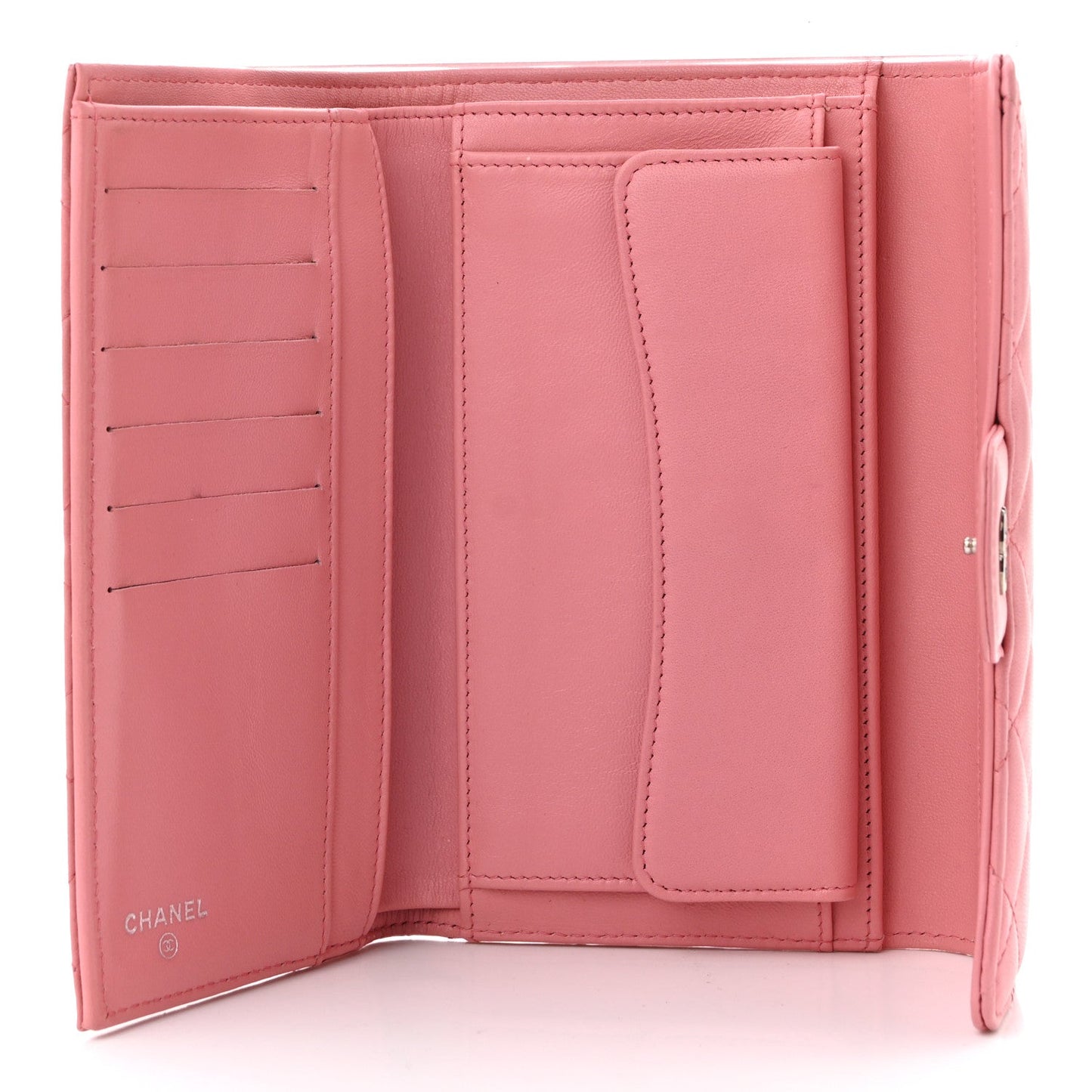 Lambskin Quilted Large Gusset Flap Wallet Pink