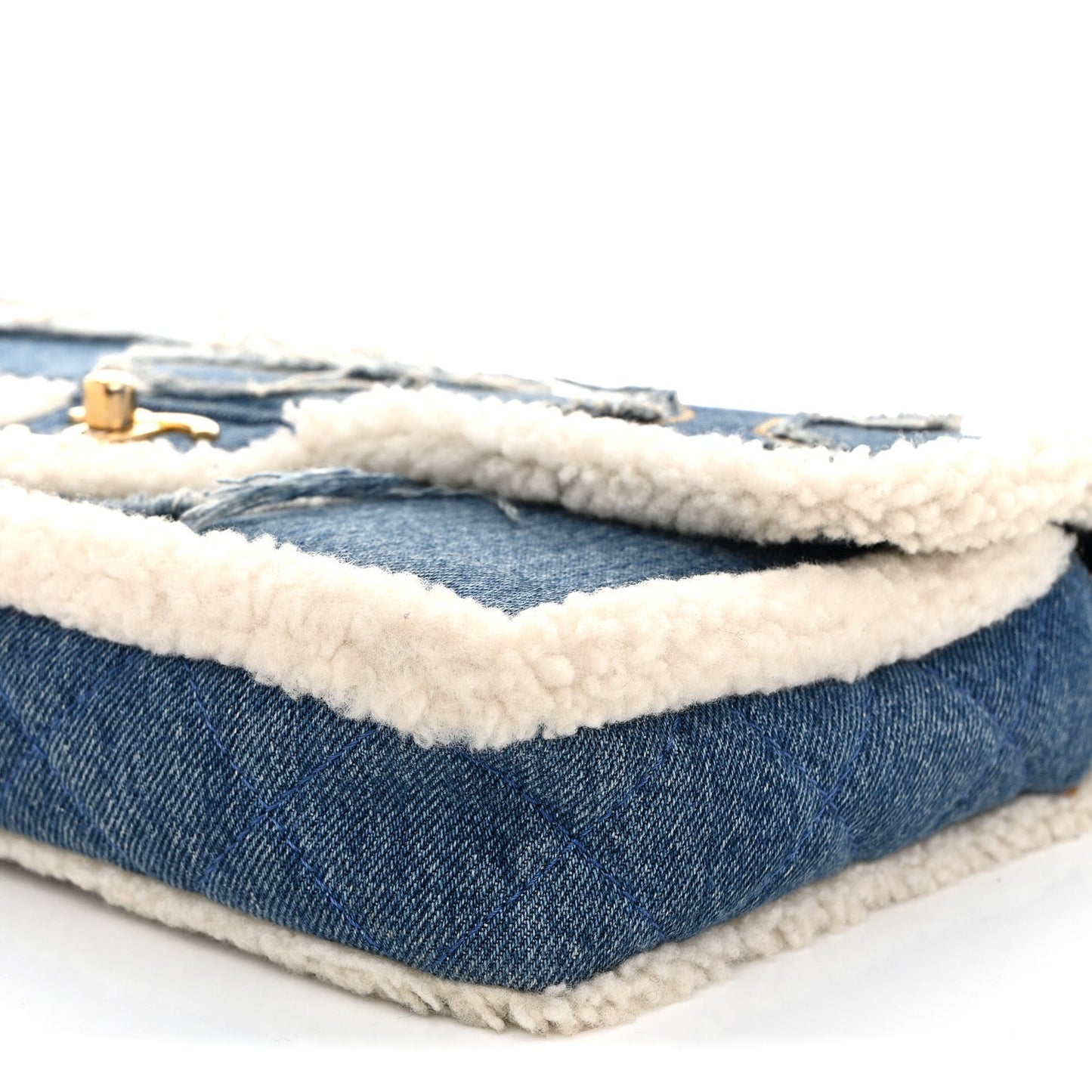 Denim Shearling Hieroglyph Flap Blue