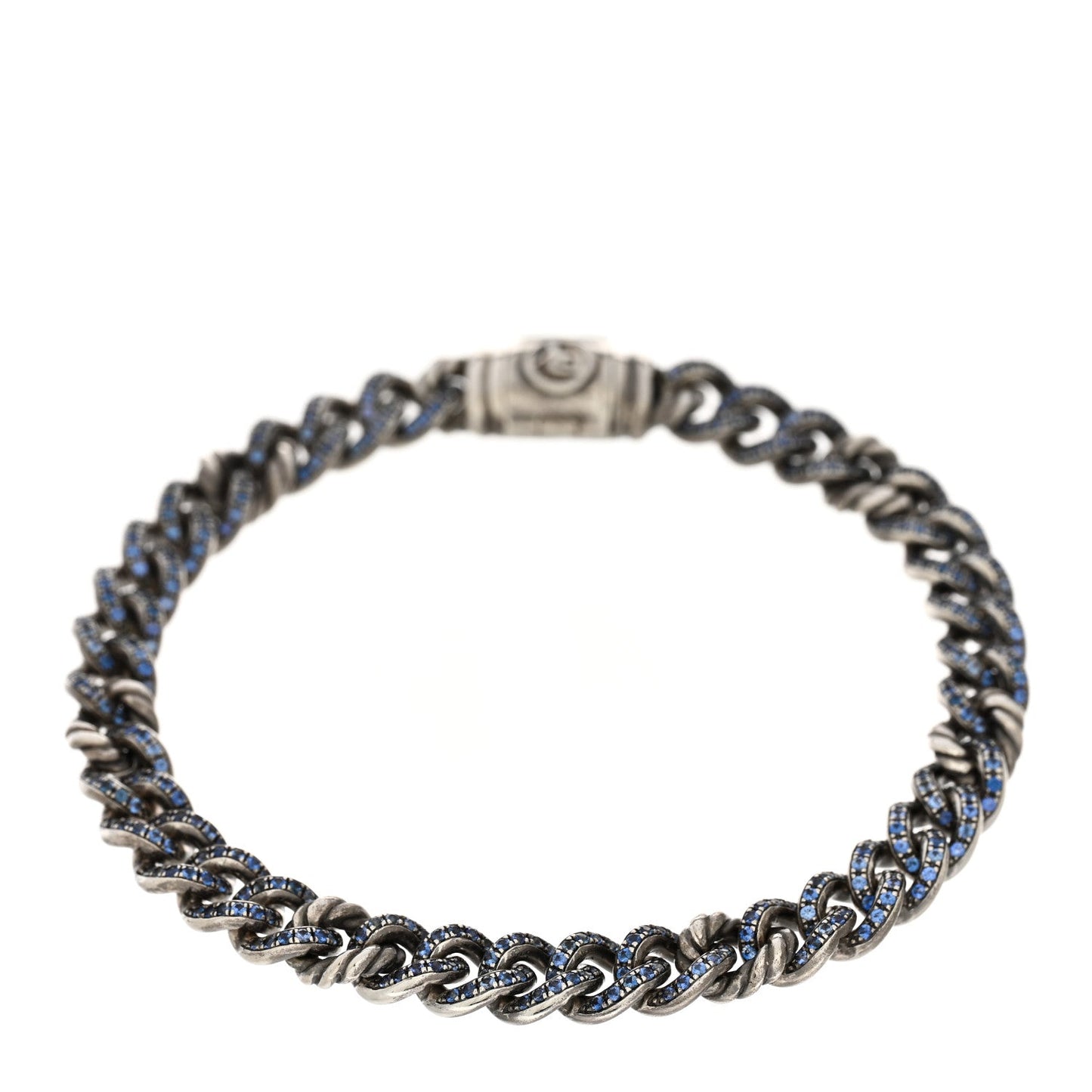 Sterling Silver Blue Sapphire Petite Pave Curb Link Bracelet