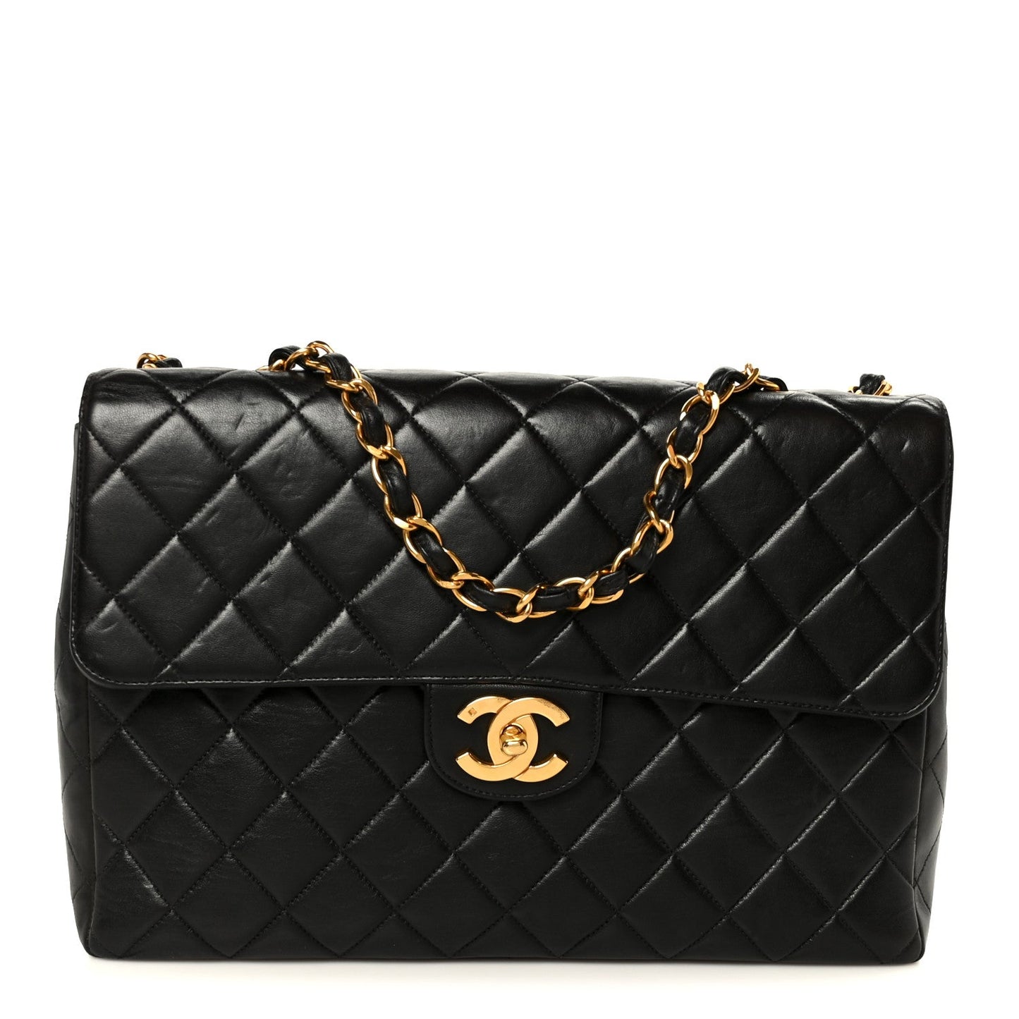 Lambskin Quilted Jumbo Single Flap Black
