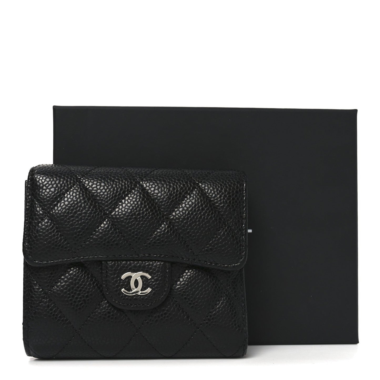 Caviar Quilted Compact Flap Wallet Black