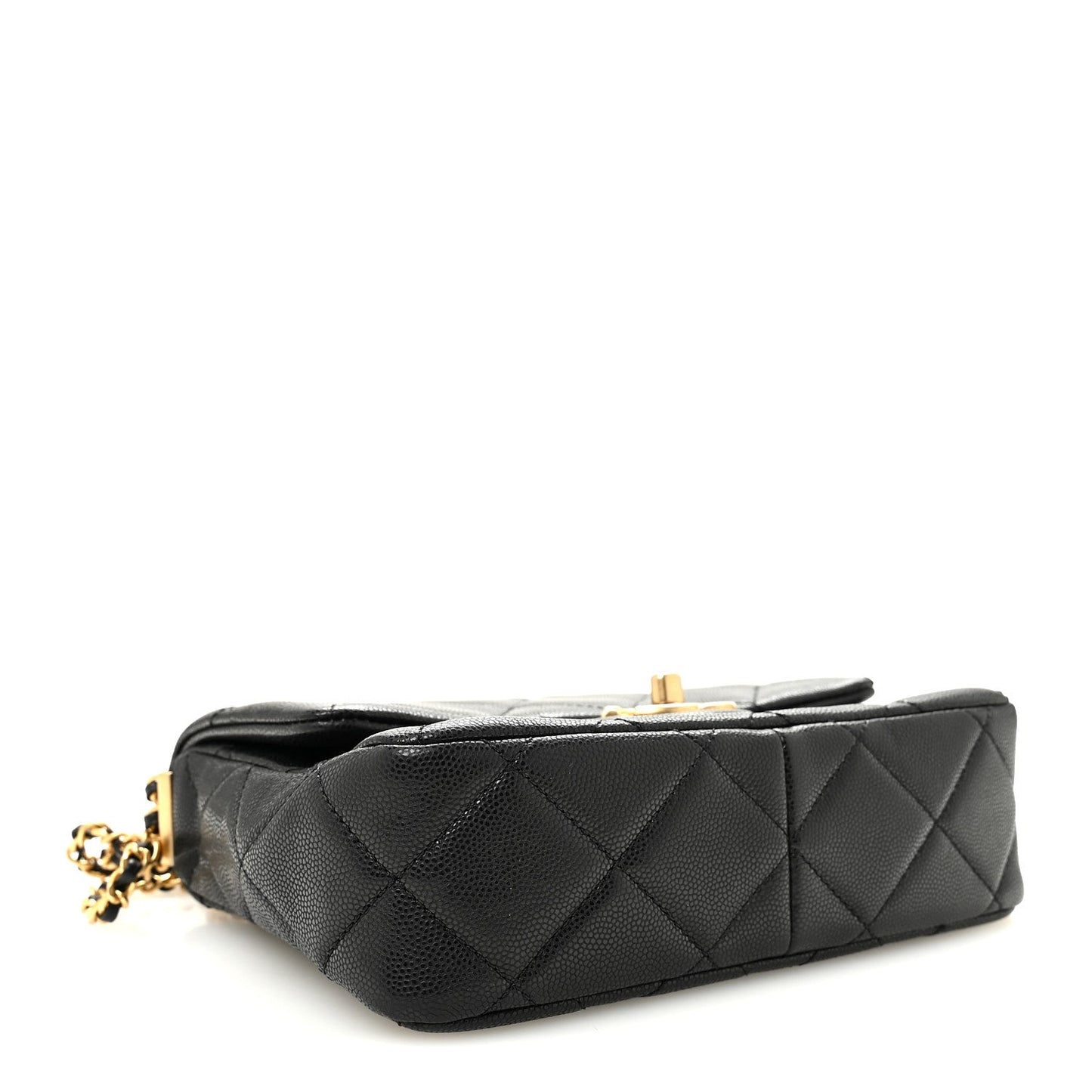 Shiny Caviar Quilted Mini Chain Messenger Flap Bag Black