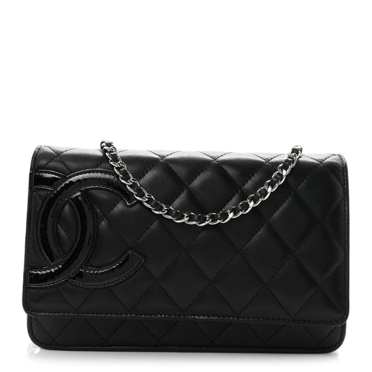 Calfskin Quilted Cambon Wallet on Chain WOC Black