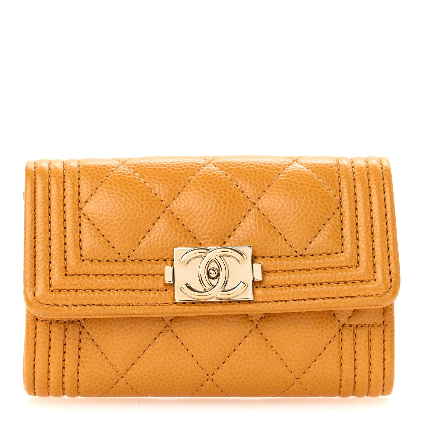 Caviar Quilted Boy Flap Card Holder Yellow