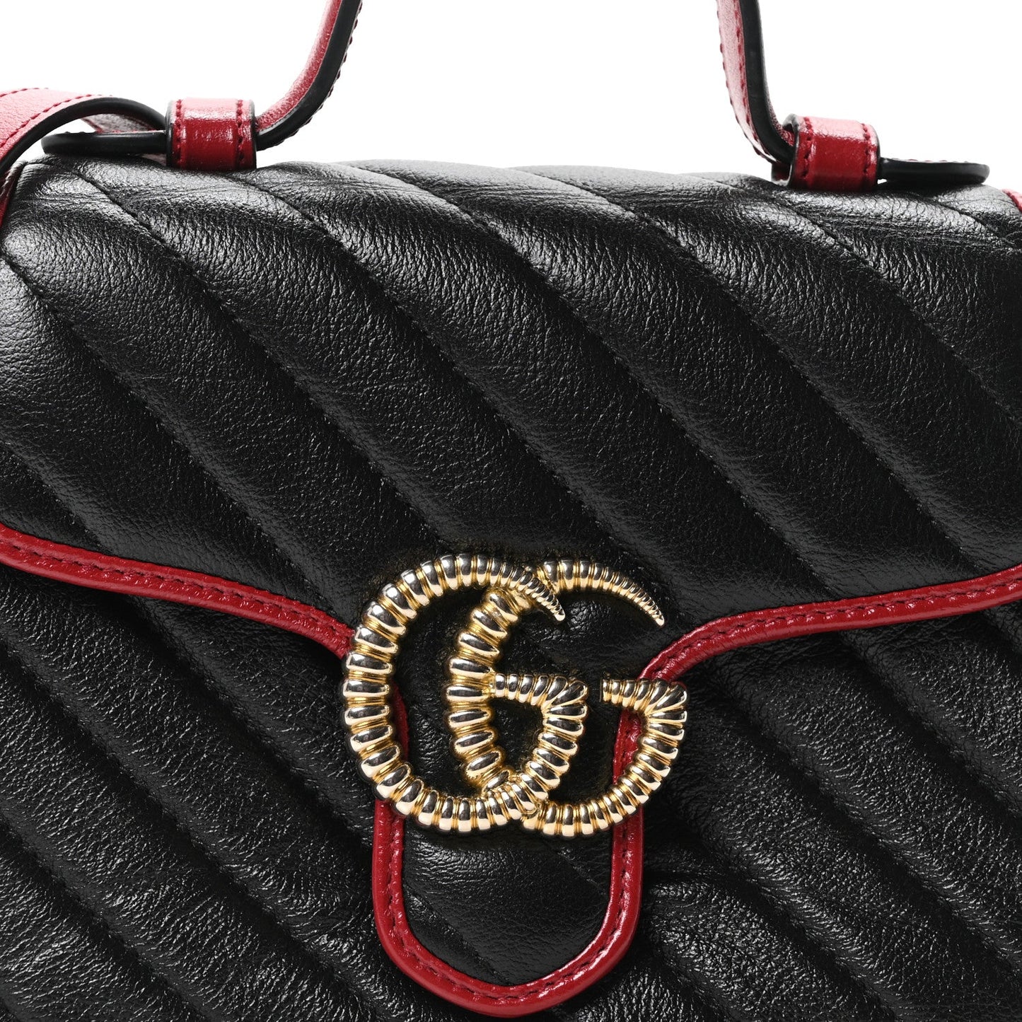 Vintage Effect Calfskin Matelasse Diagonal Mini Torchon GG Marmont Top Handle Shoulder Bag Black Romantic Cherry