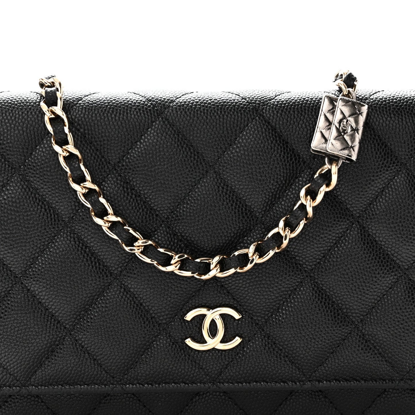 Caviar Quilted Wallet With Charms On Chain WOC Black
