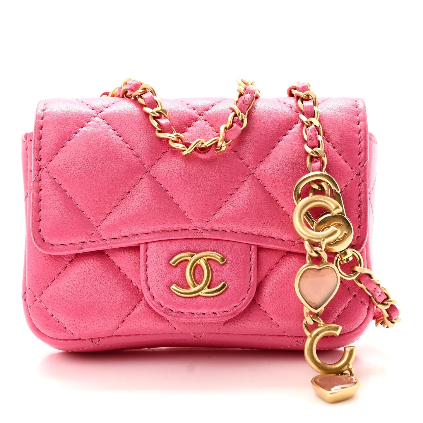 Lambskin Enamel Quilted Mini Chain Belt Bag Pink