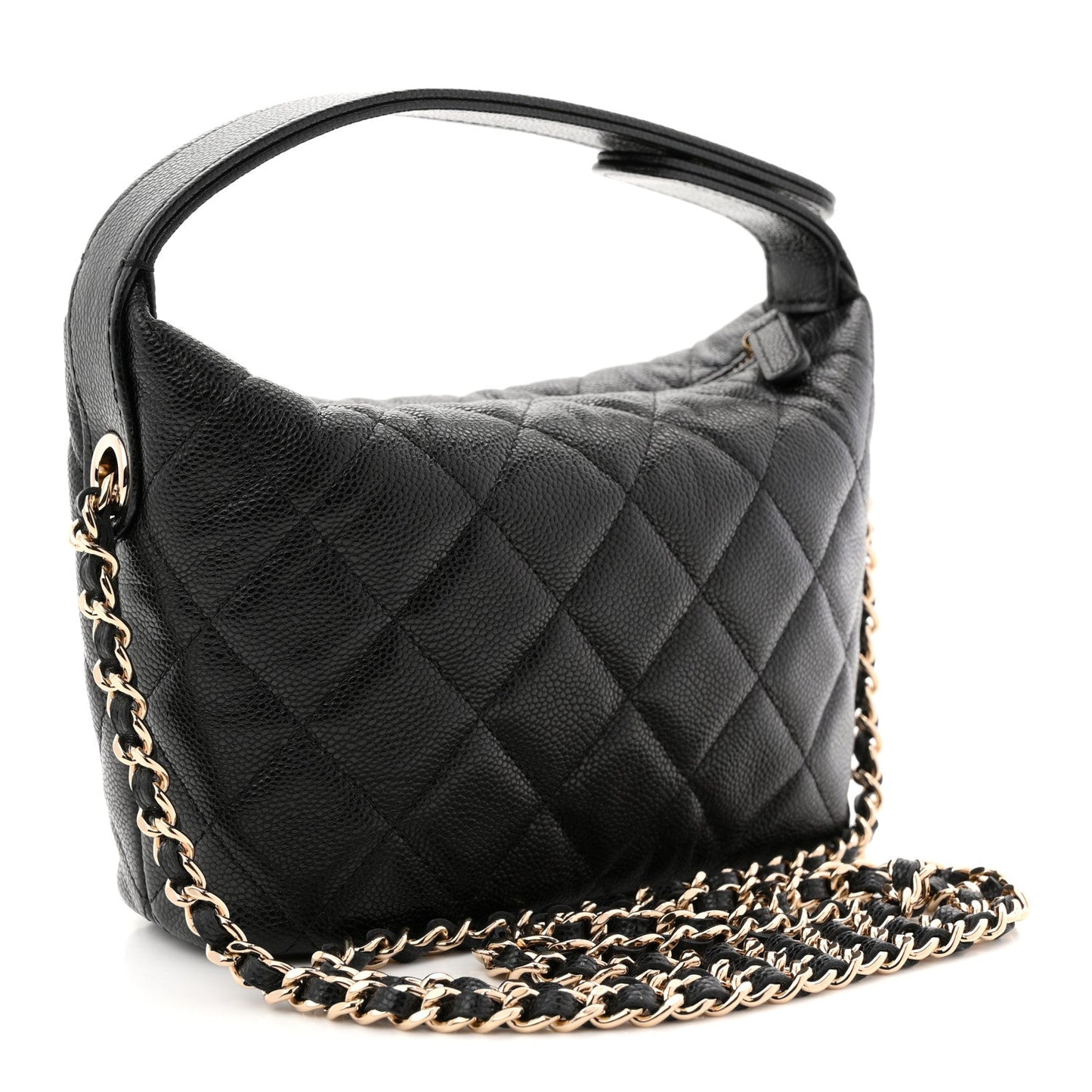 Caviar Quilted Hobo Clutch With Chain  Black