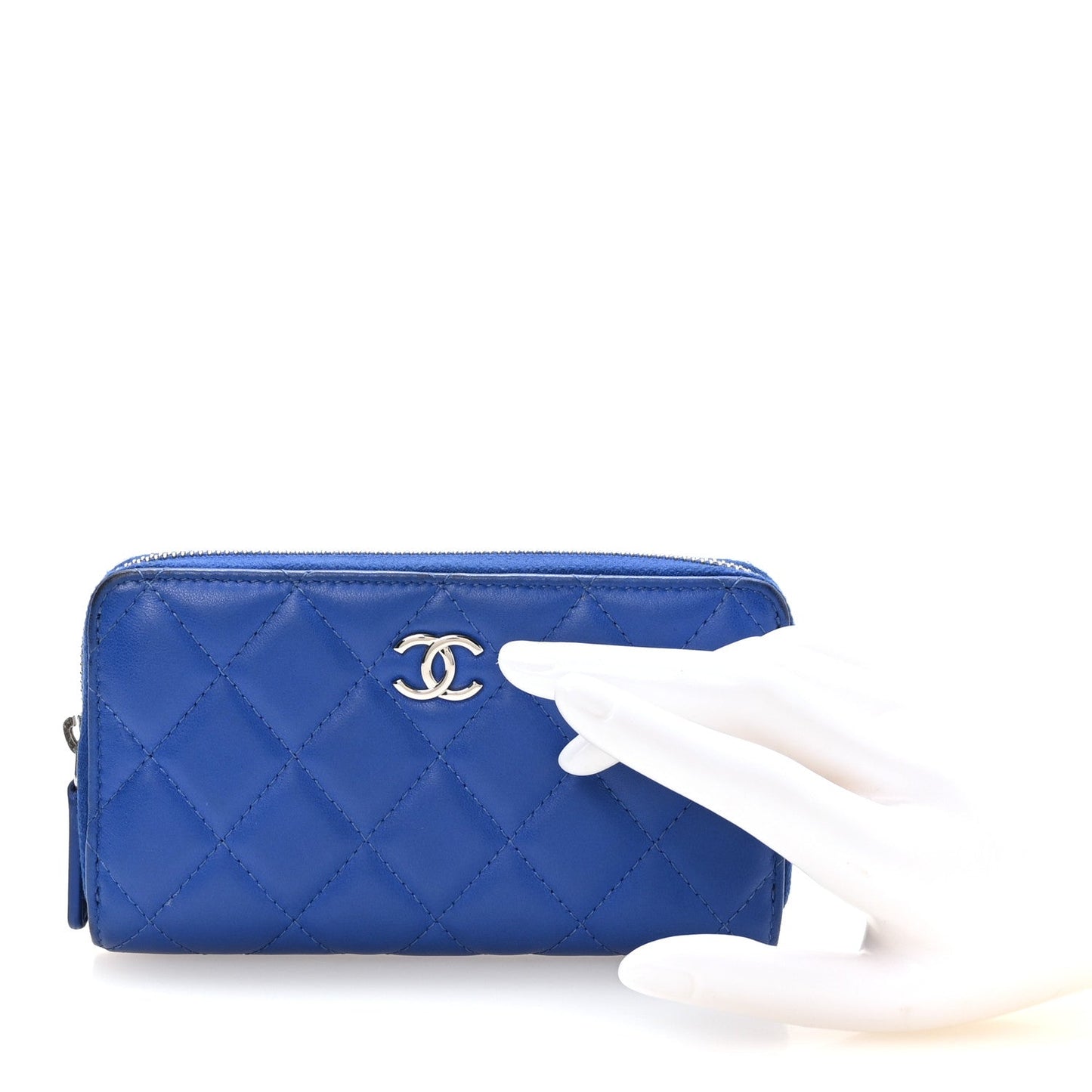 Lambskin Quilted Medium Zip Around Wallet Blue