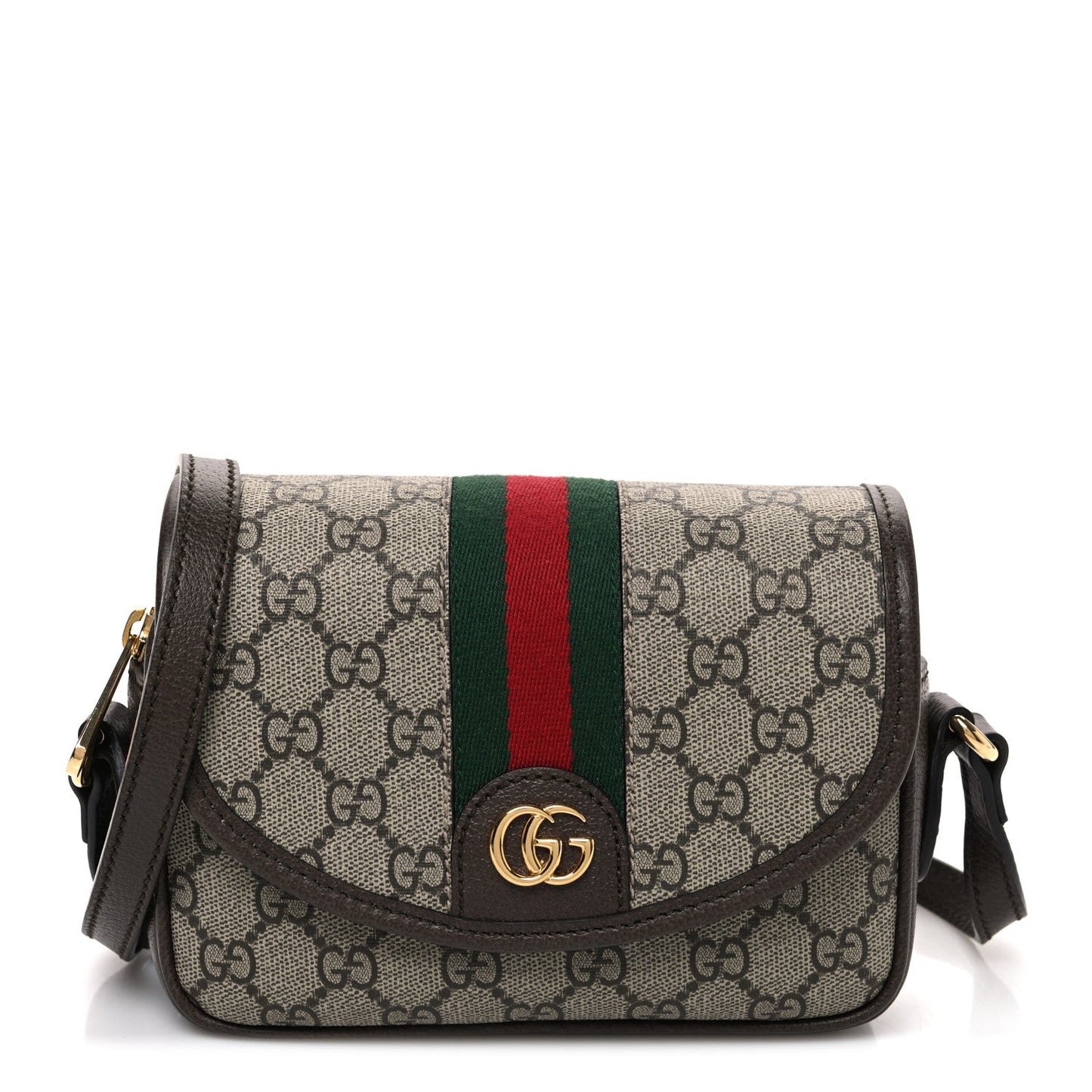 GG Supreme Monogram Textured Dollar Calfskin Mini Ophidia Flap Shoulder Bag Beige Ebony New Acero