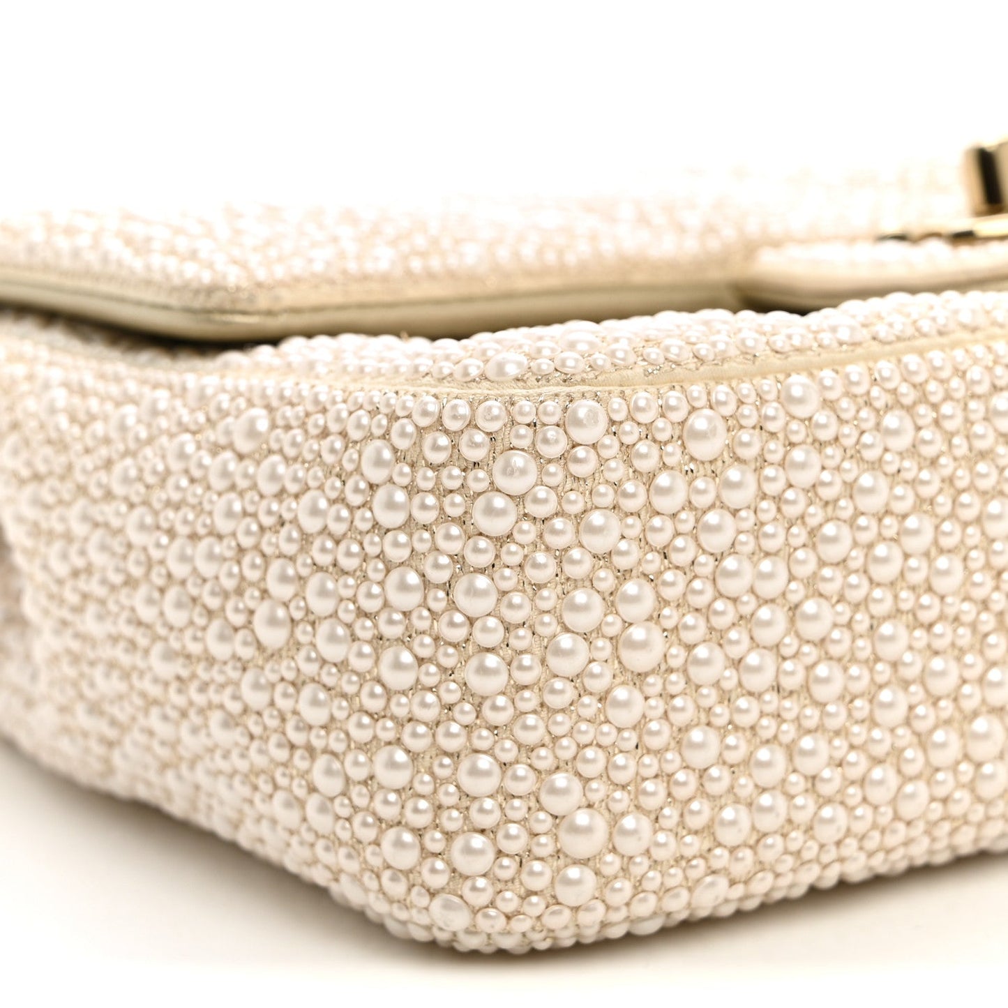 Metallic Lambskin Quilted Pearl Flap Gold White