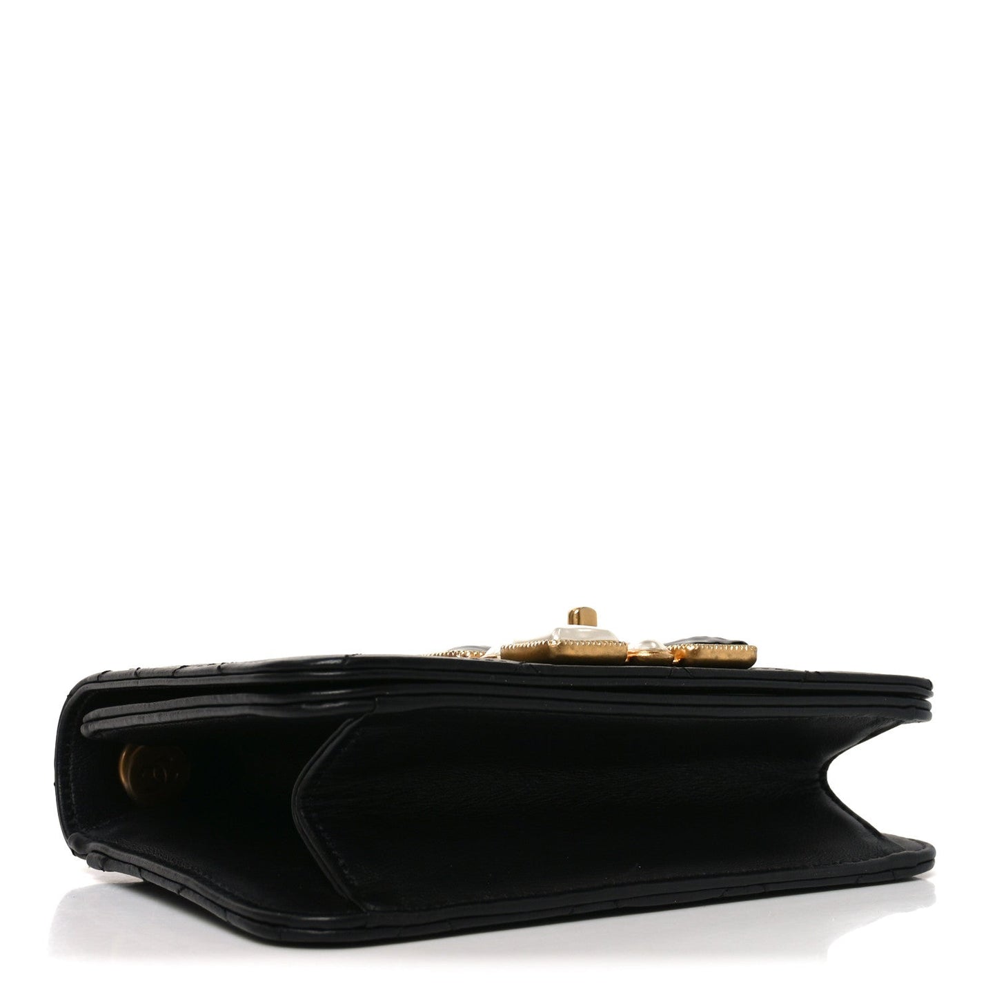 Calfskin Quilted Crystal Pearl Small Flap Bag Black