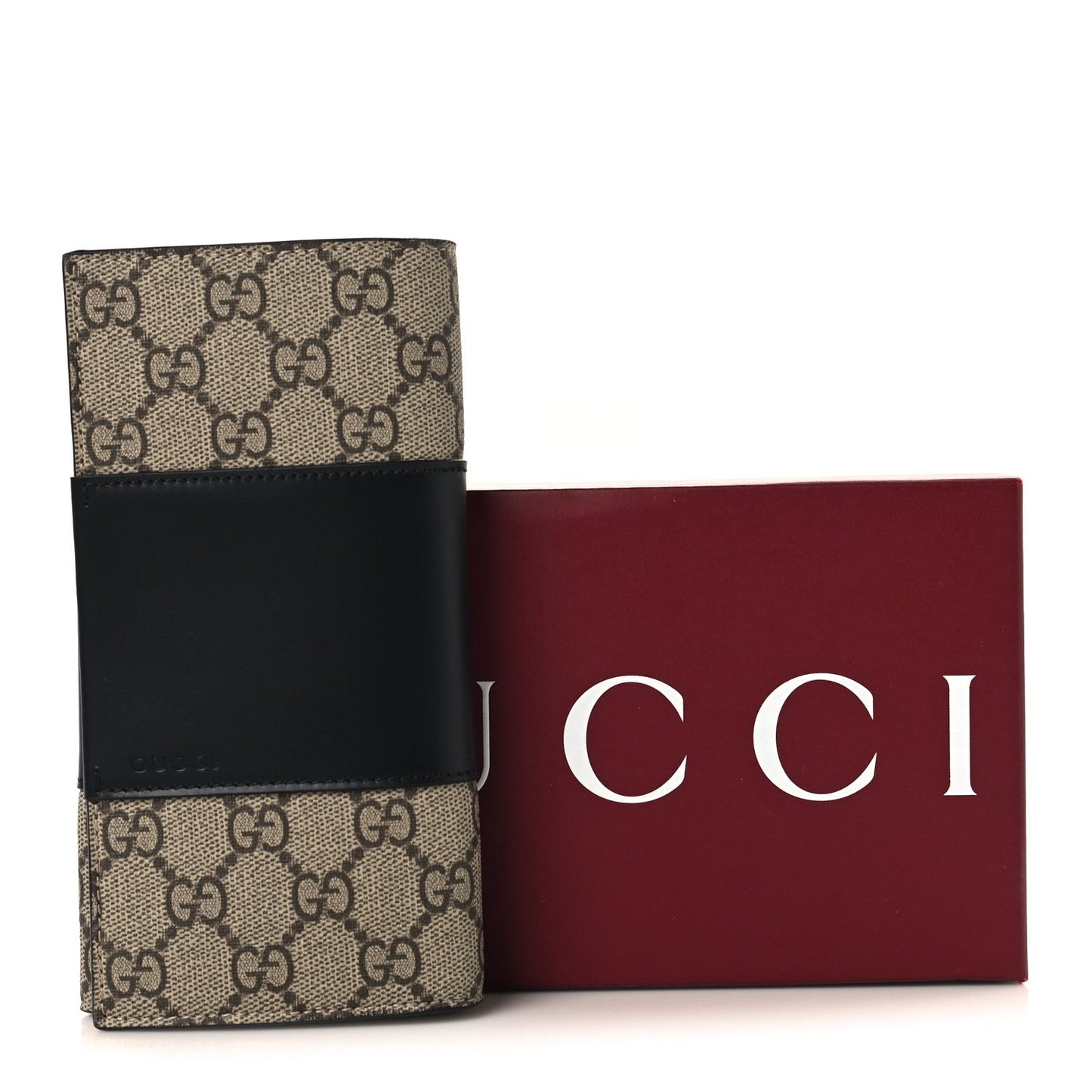 GG Supreme Monogram Selleria Calfskin Flap Wallet Beige Ebony Black