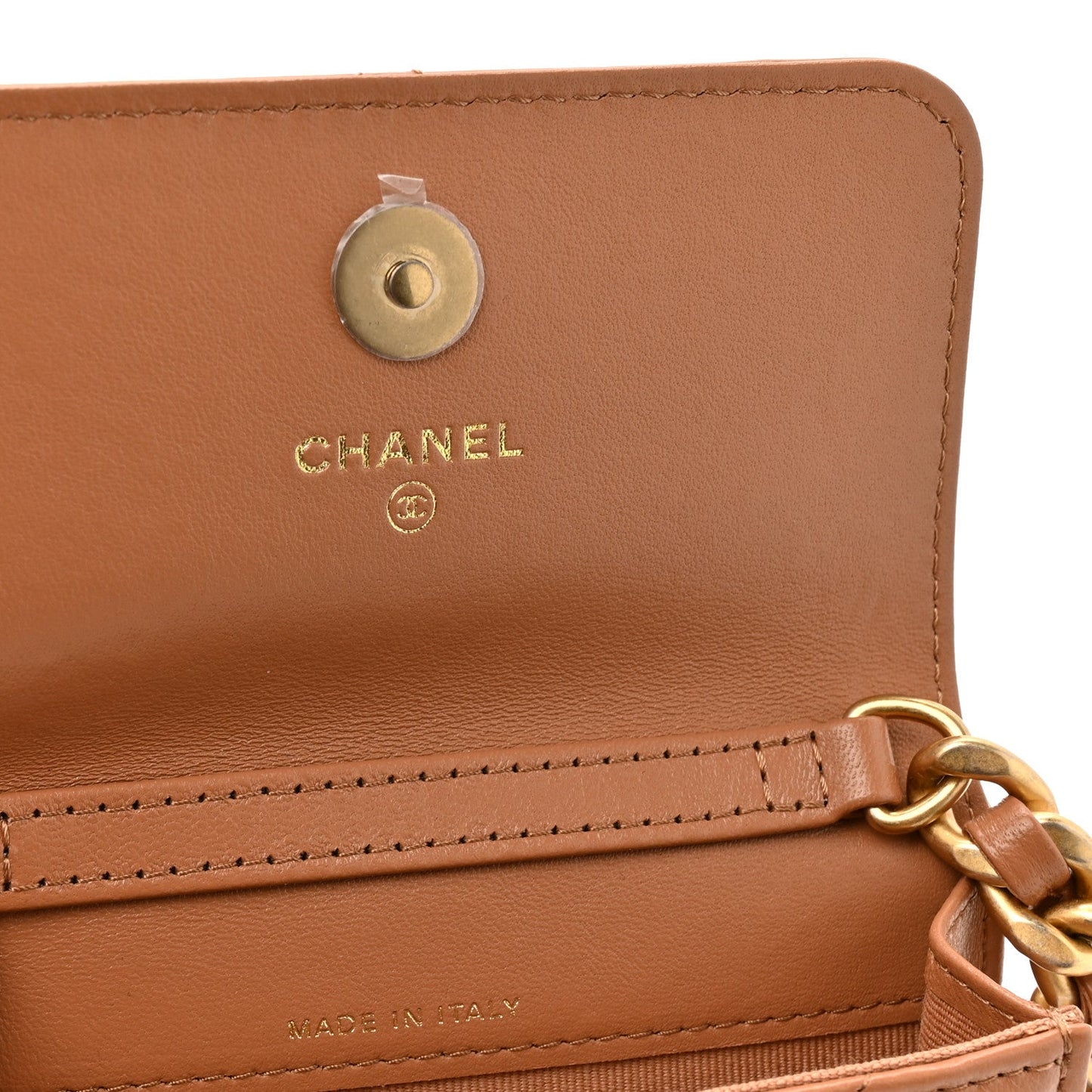 Lambskin Quilted Chanel 19 Flap Belt Bag Brown