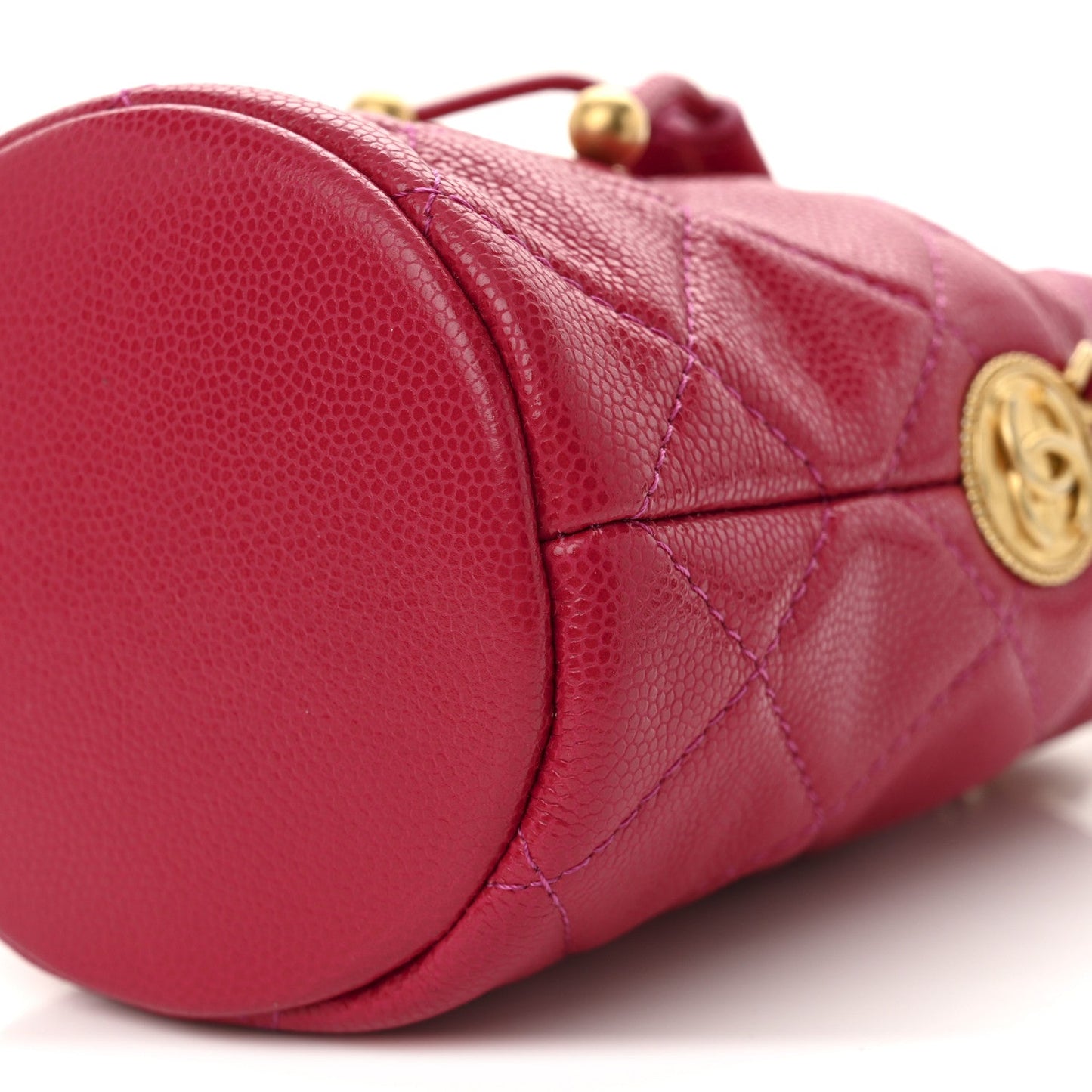 Caviar Quilted Twist Your Buttons Mini Bucket Bag Fuchsia