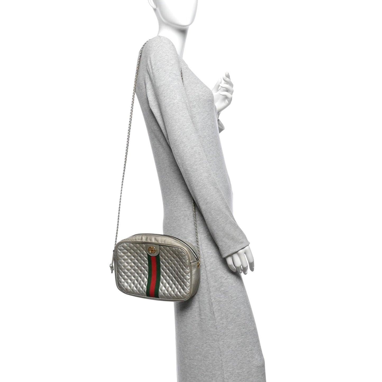 Laminated Nappa Web Trapuntata Mini GG Shoulder Bag Argento