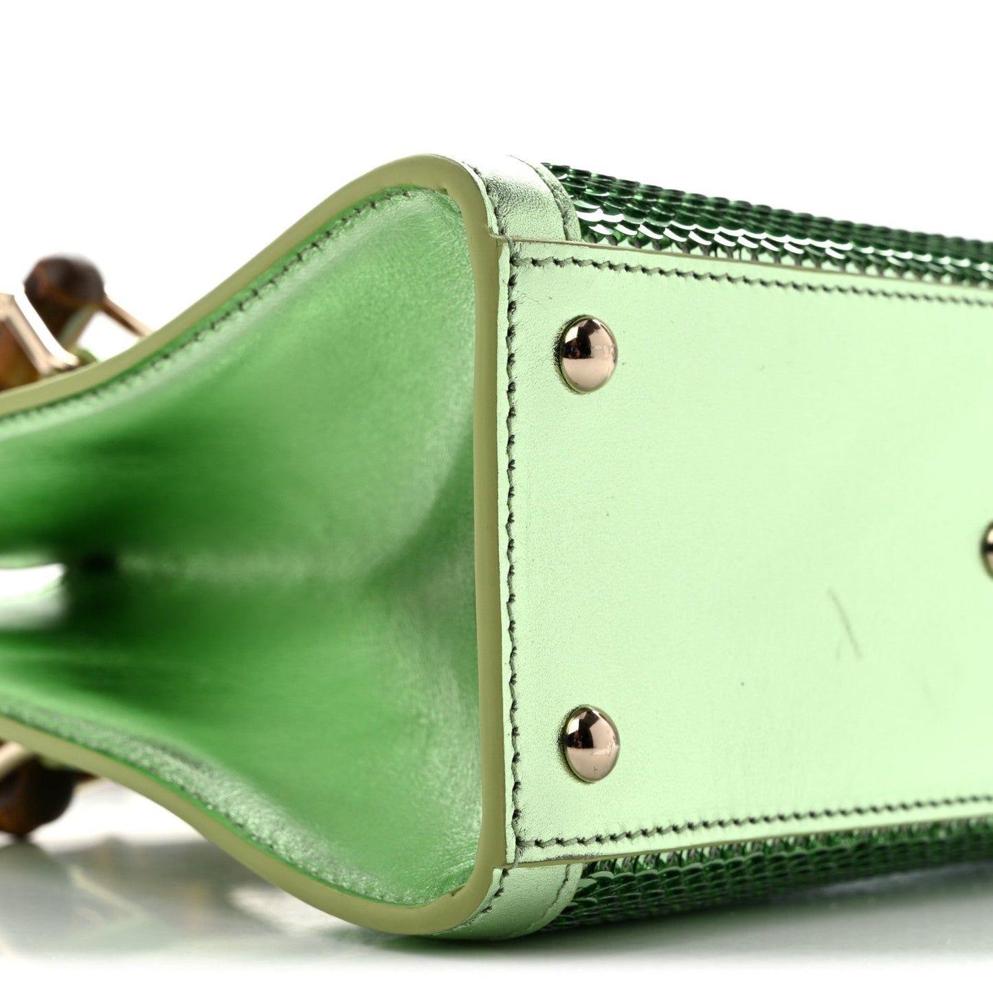Metallic Calfskin Sequin Mini Diana Tote Bag Green