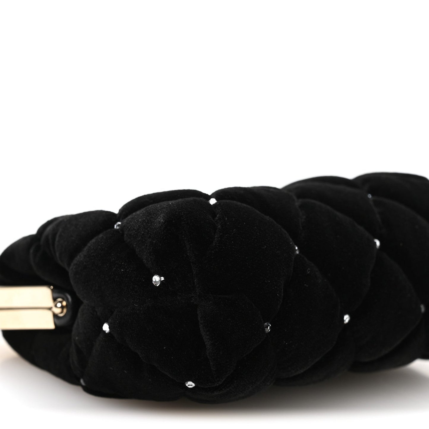 Velvet Diamante Quilted Kiss Lock Clutch Black