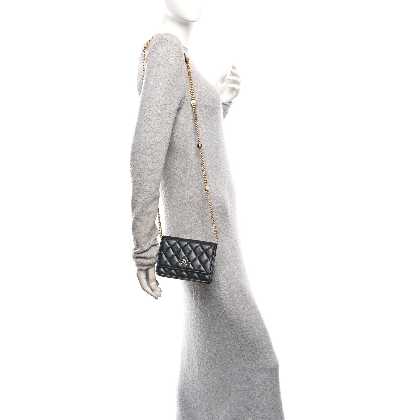 Lambskin Quilted CC Pearl Enamel Clutch on Chain WOC Black