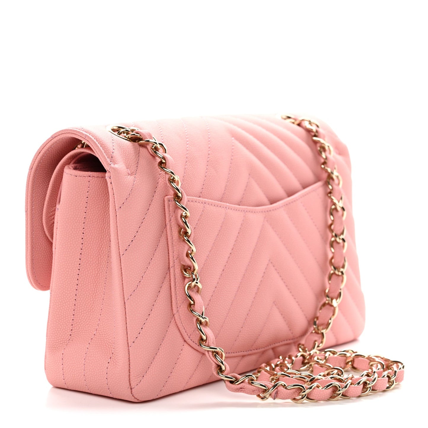 Caviar Chevron Quilted Small Double Flap Pink