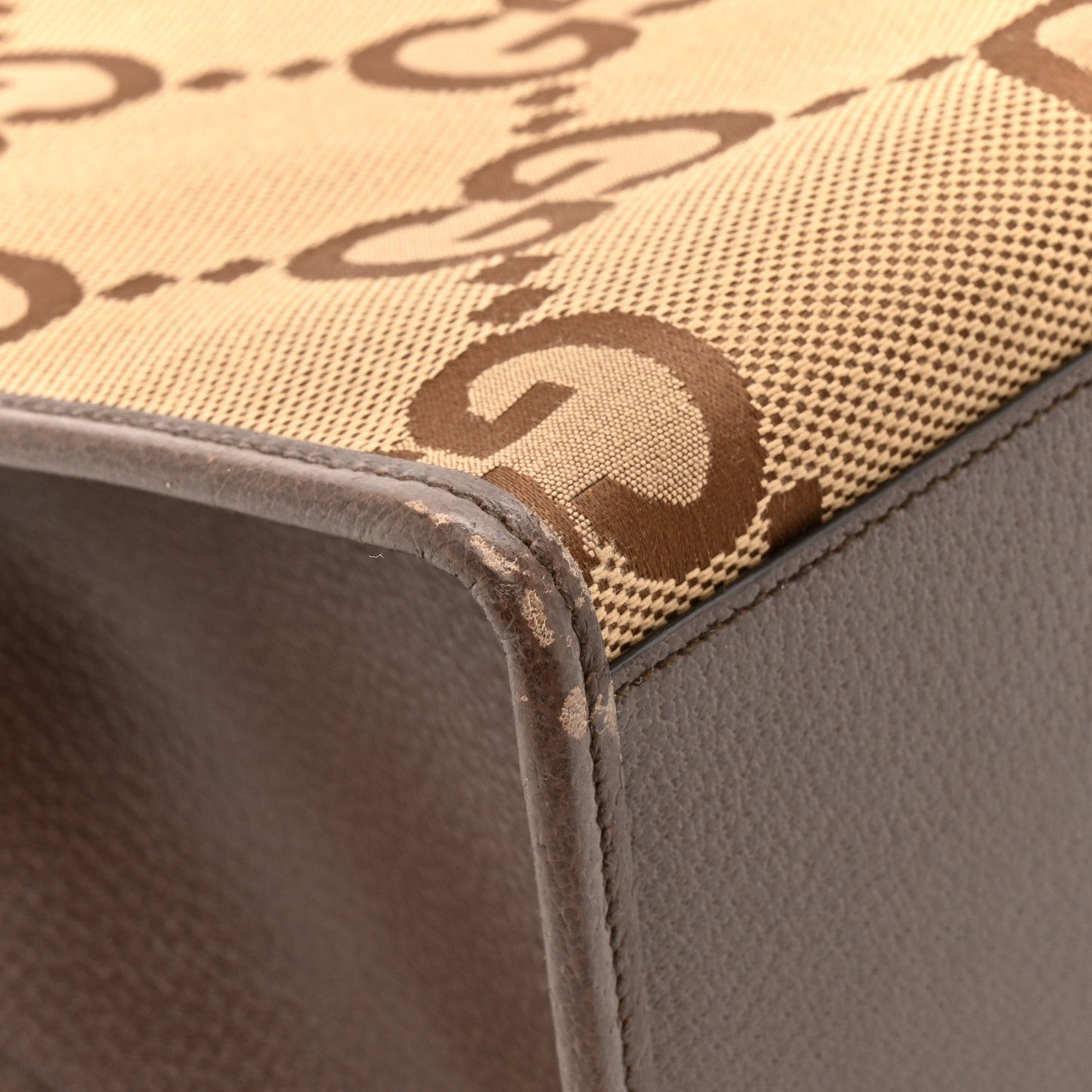 Monogram Jumbo GG Textured Dollar Calfskin Web Tote Bag Camel Ebony New Acero