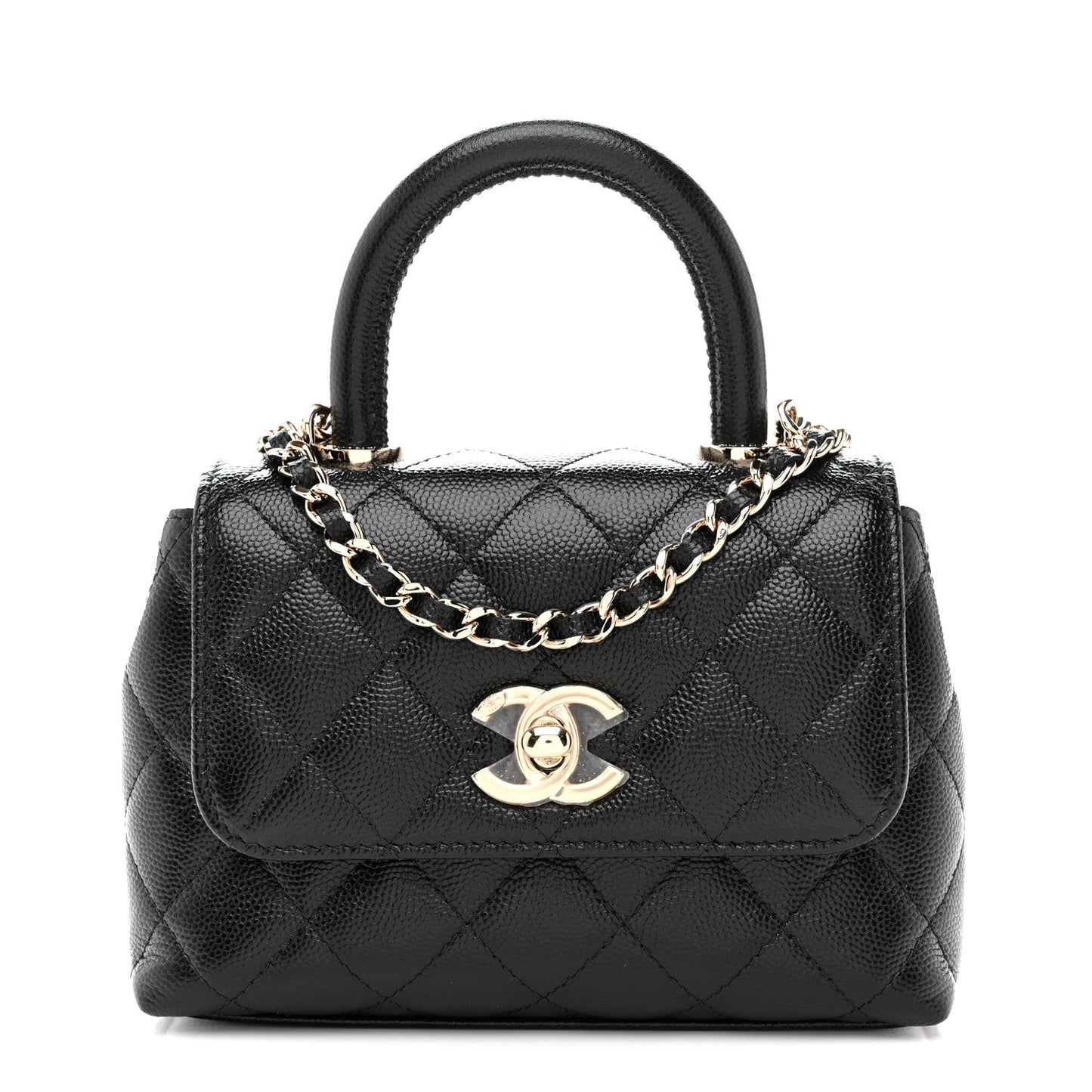 Caviar Quilted Coco Handle Clutch With Chain Black
