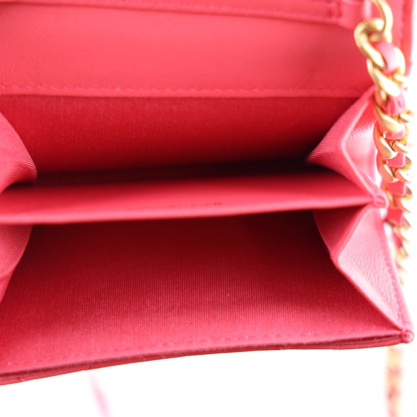 Lambskin Quilted Chanel 19 Flap Coin Purse With Chain Dark Pink