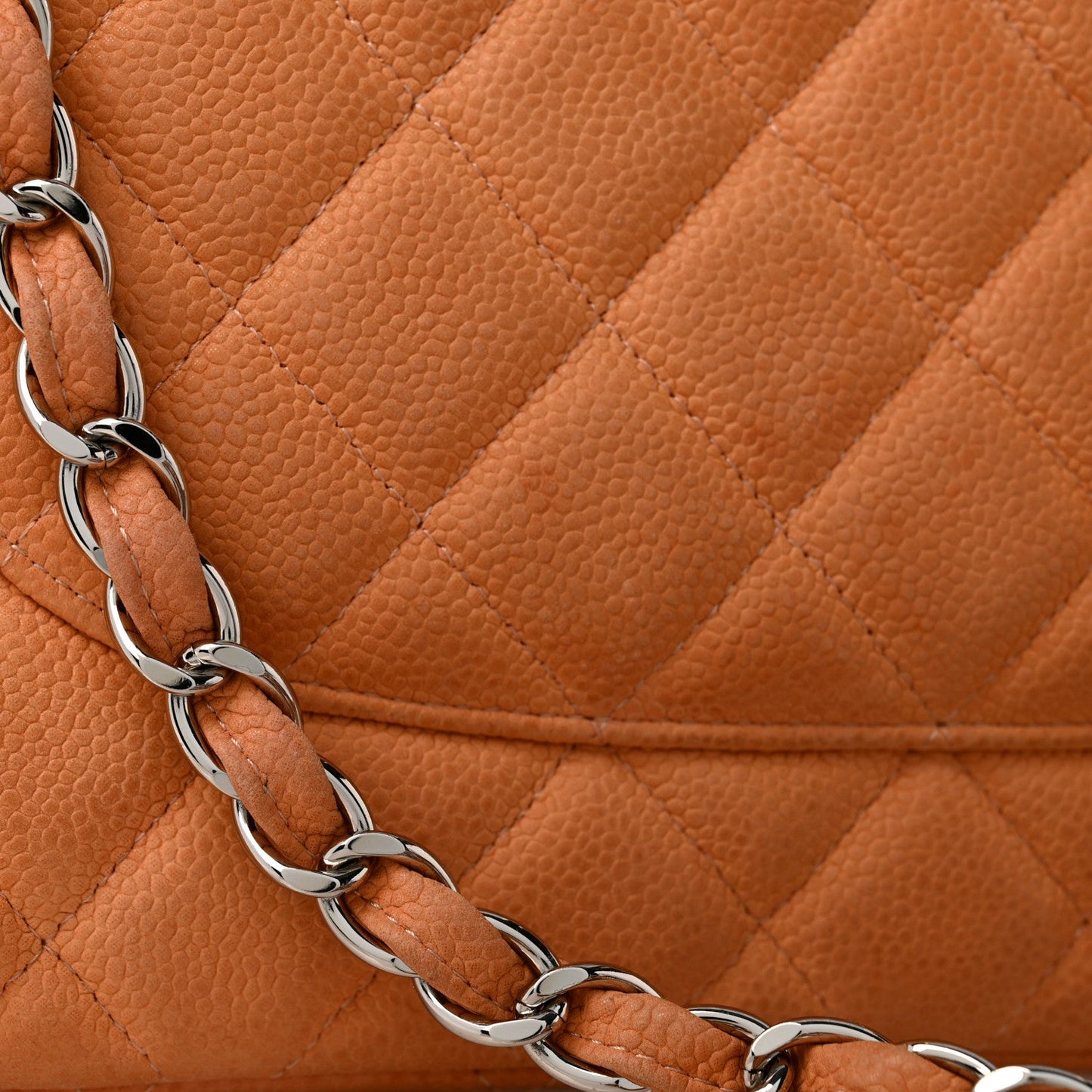 Iridescent Caviar Quilted Jumbo Double Flap Dark Beige