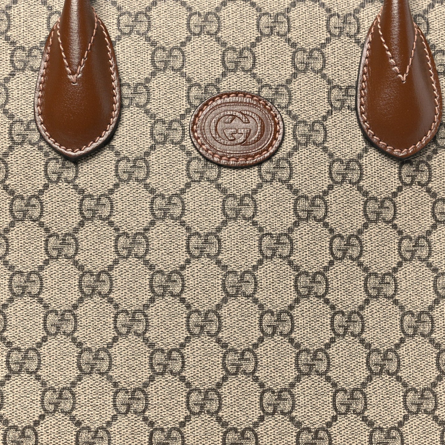 GG Supreme Monogram Azalea Calfskin Small Retro Interlocking G Tote Bag Beige Ebony Brown Sugar