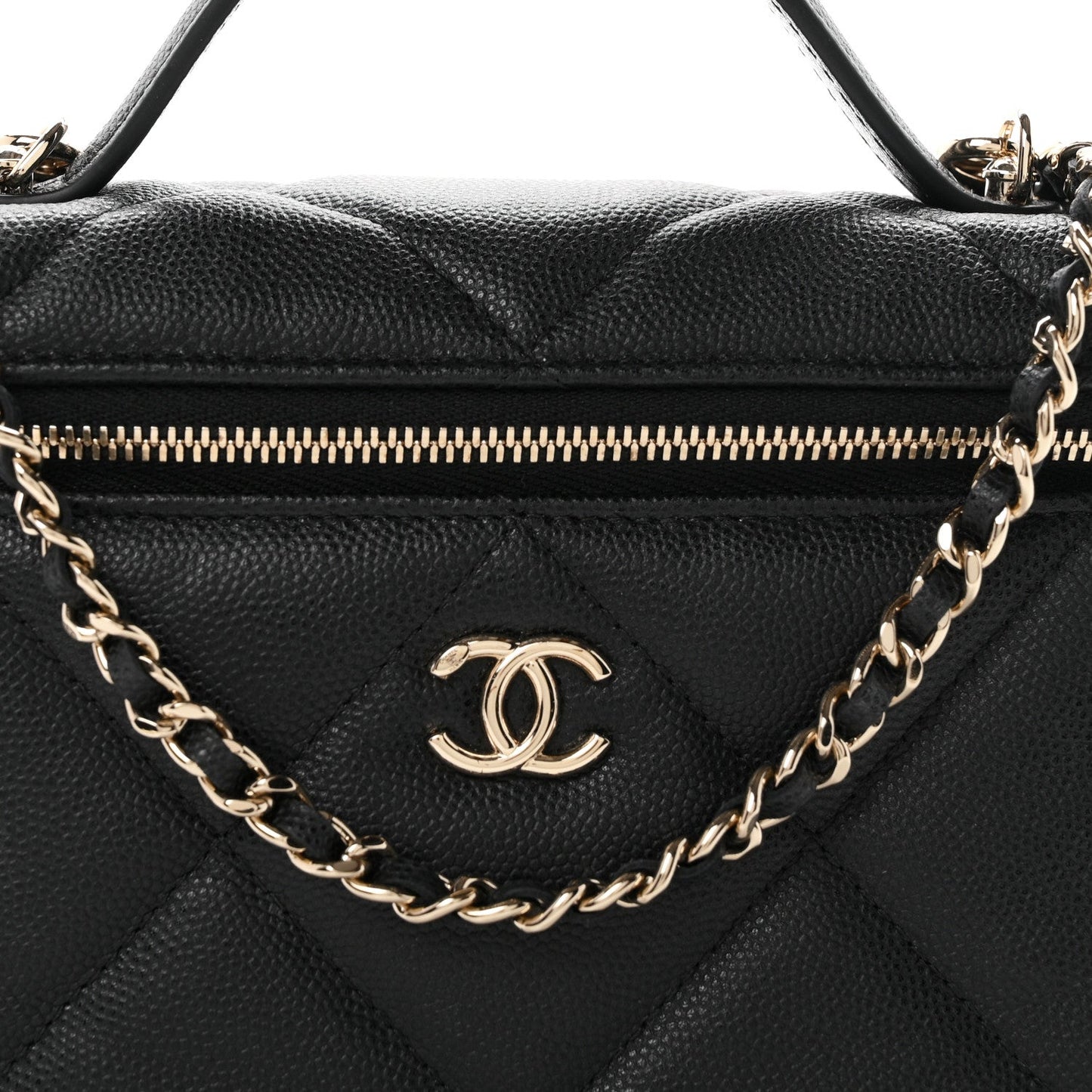 Caviar Quilted Top Handle Slim Vanity With Chain Black