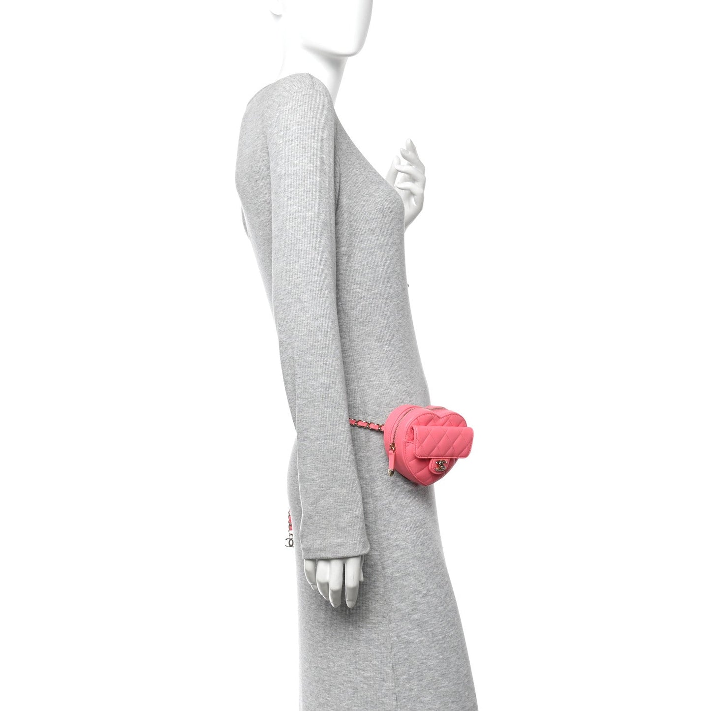 Lambskin Quilted CC In Love Heart Waist Belt Bag With Chain Pink