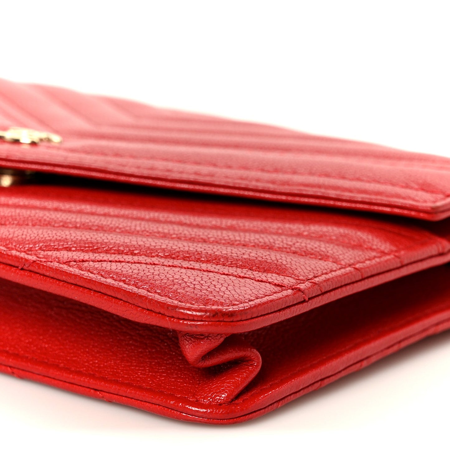 Goatskin Chevron Quilted Statement Wallet On Chain WOC Red
