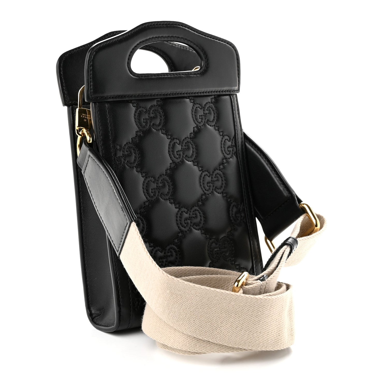 Calfskin GG Matelasse Mini Top Slip Handle Crossbody Bag Black Natural