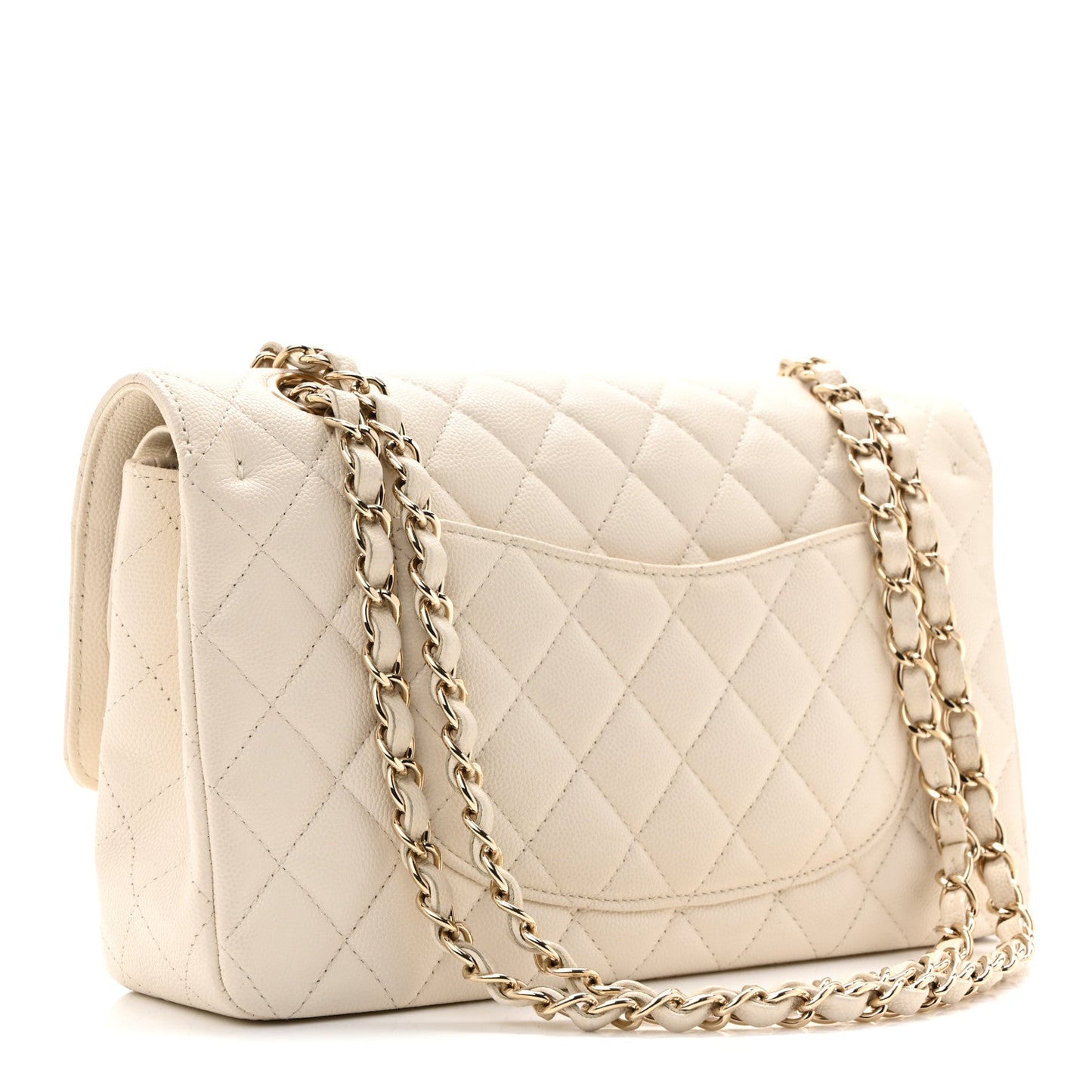 Caviar Quilted Medium Double Flap White