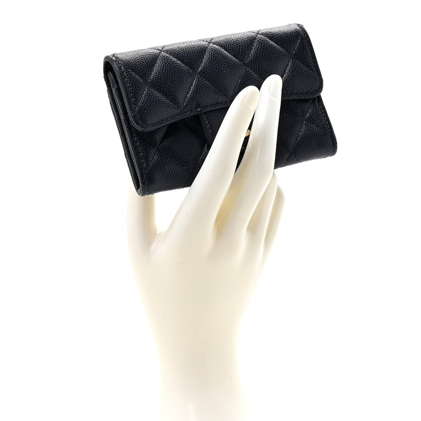 Caviar Quilted Flap Card Holder Wallet Navy Blue