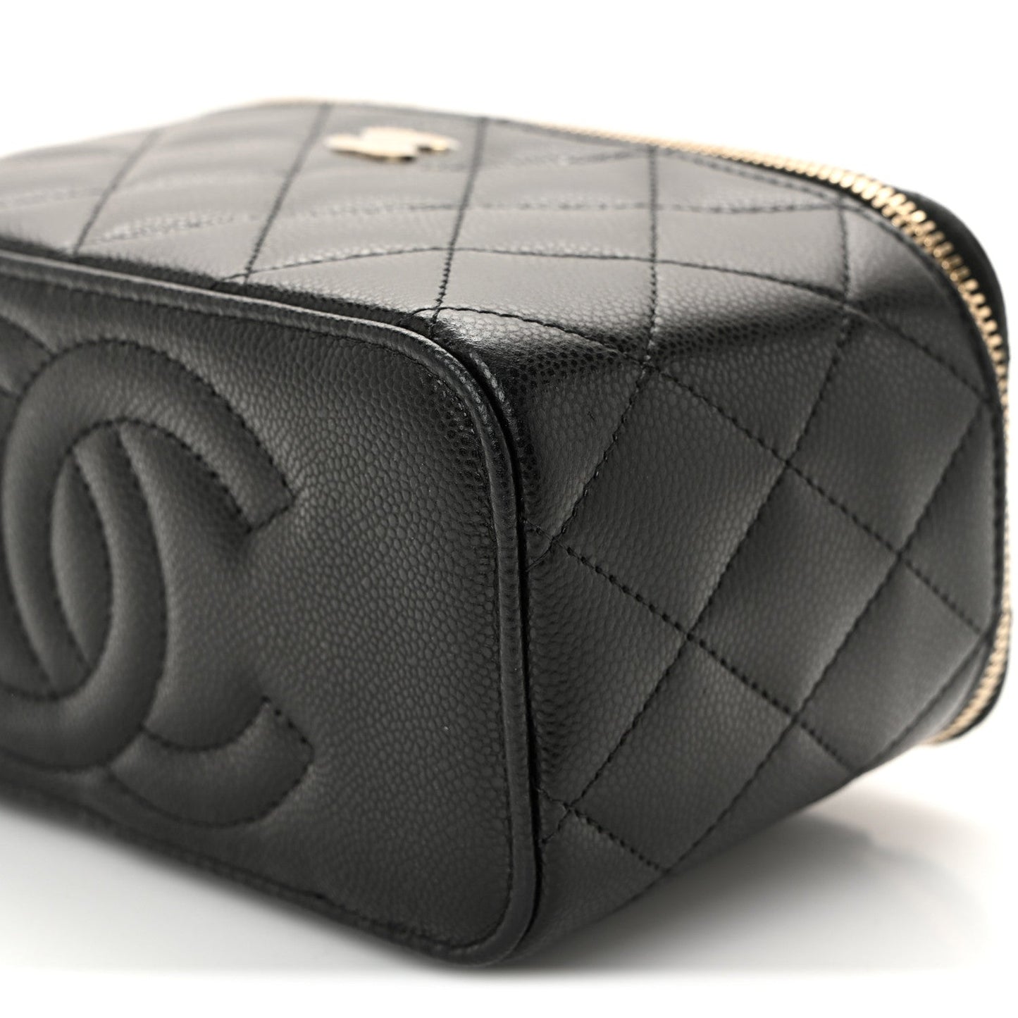 Caviar Quilted Small Vanity Case With Chain Black
