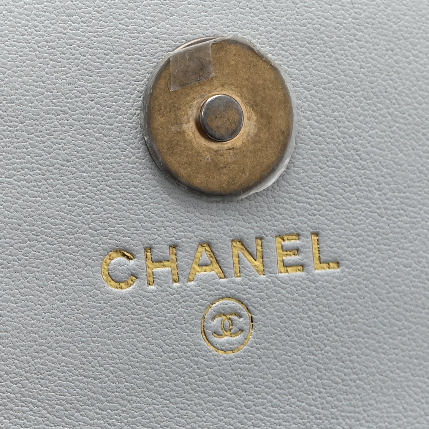 Lambskin Quilted Chanel 19 Flap Card Holder With Chain Light Blue