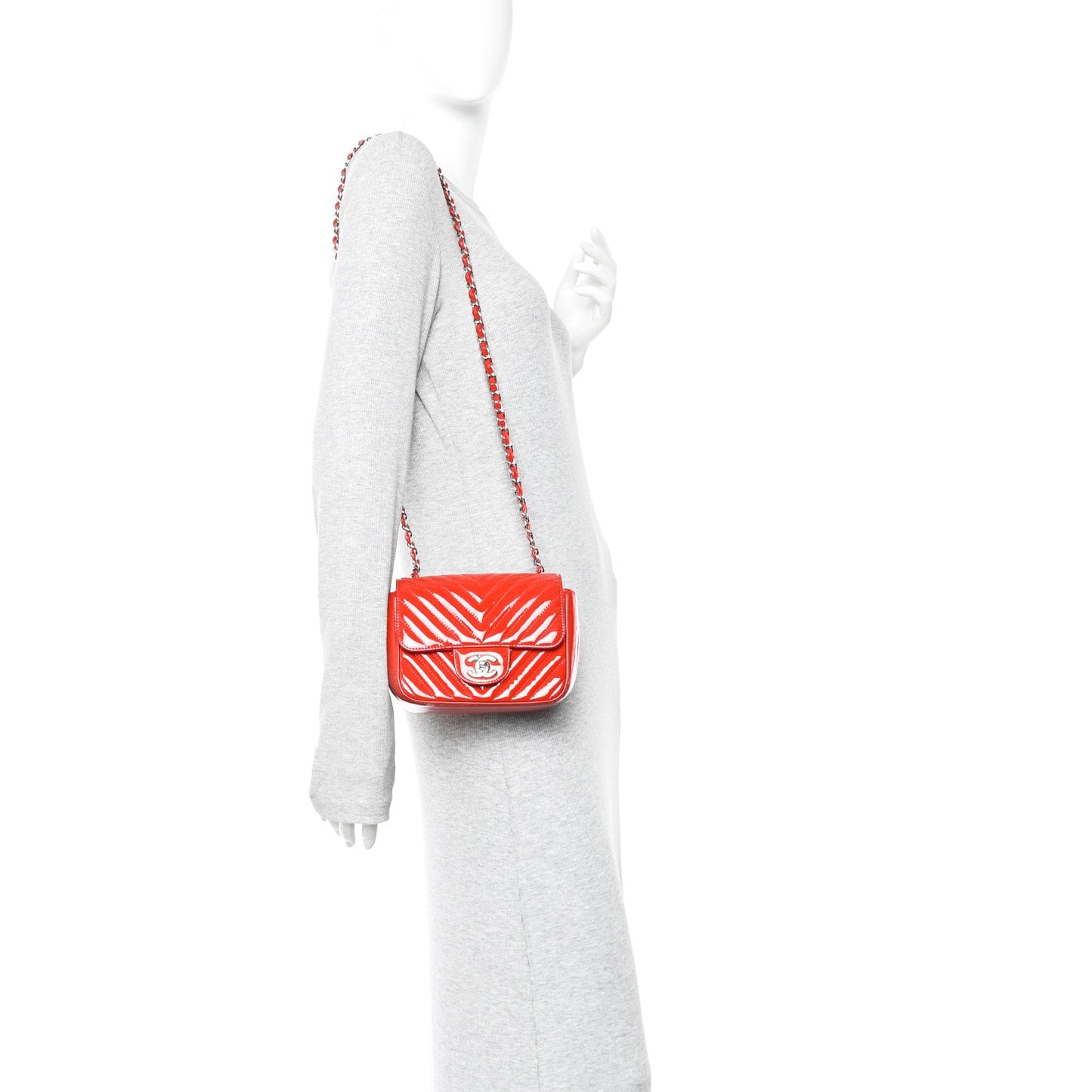 Patent Chevron Quilted Mini Square Flap Red