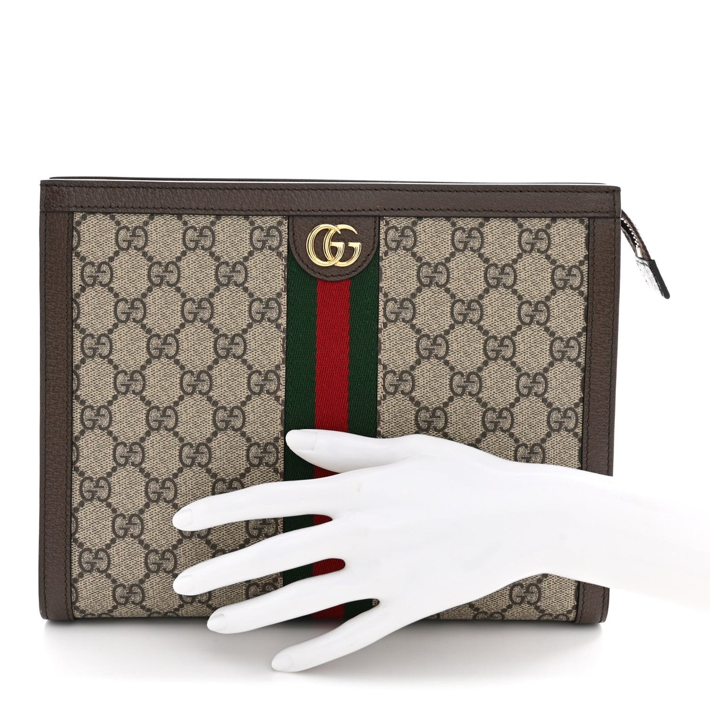 GG Supreme Monogram Web Ophidia Pouch Brown