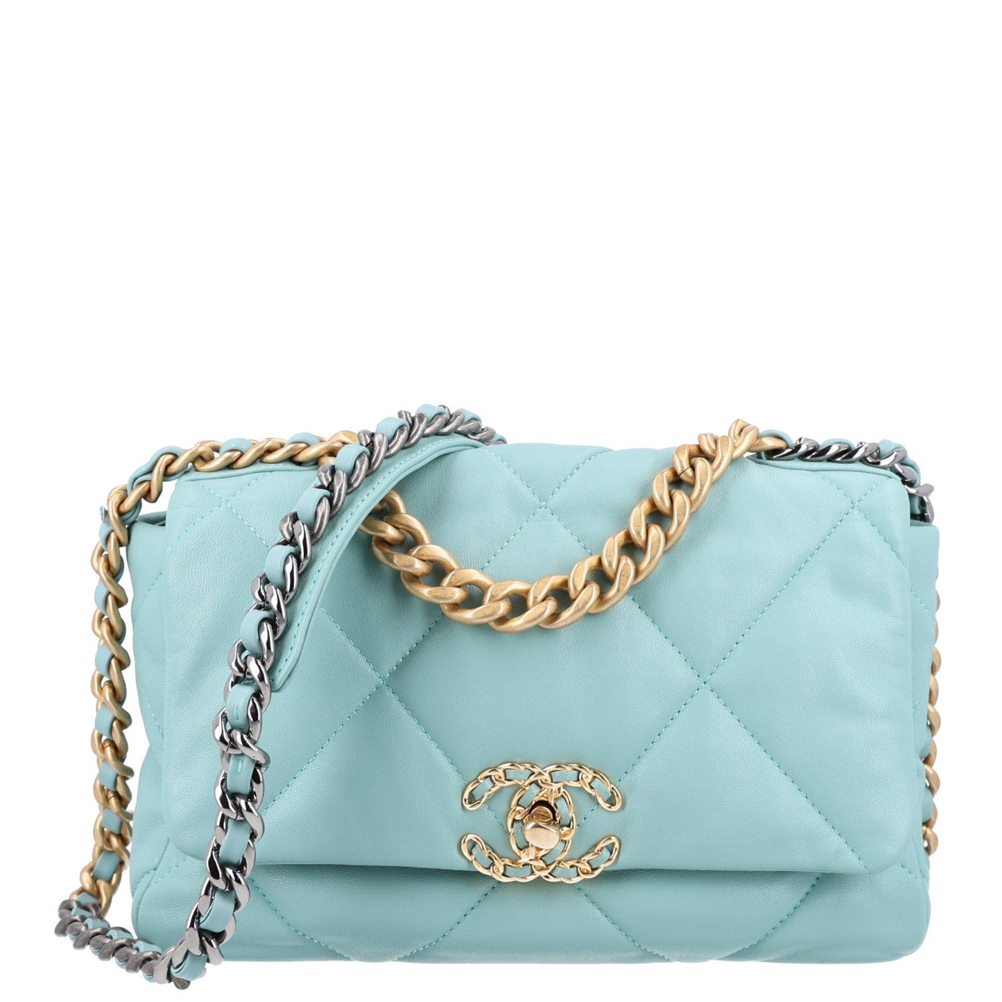 Goatskin Quilted Medium Chanel 19 Flap Light Blue
