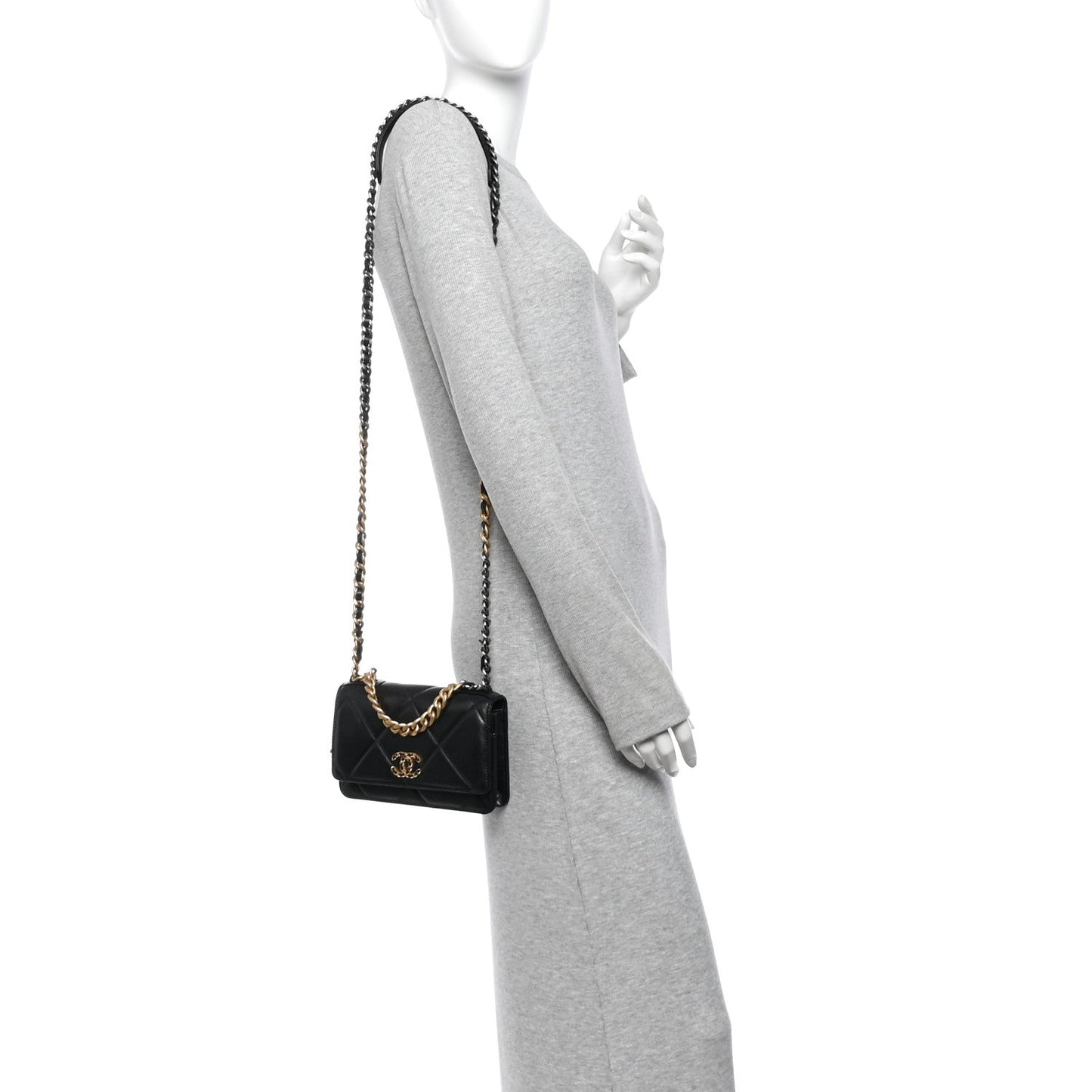 Lambskin Quilted Chanel 19 Wallet On Chain WOC Black