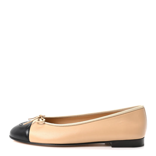 Lambskin Cap Toe CC Ballerina Flats 39.5 Beige Black