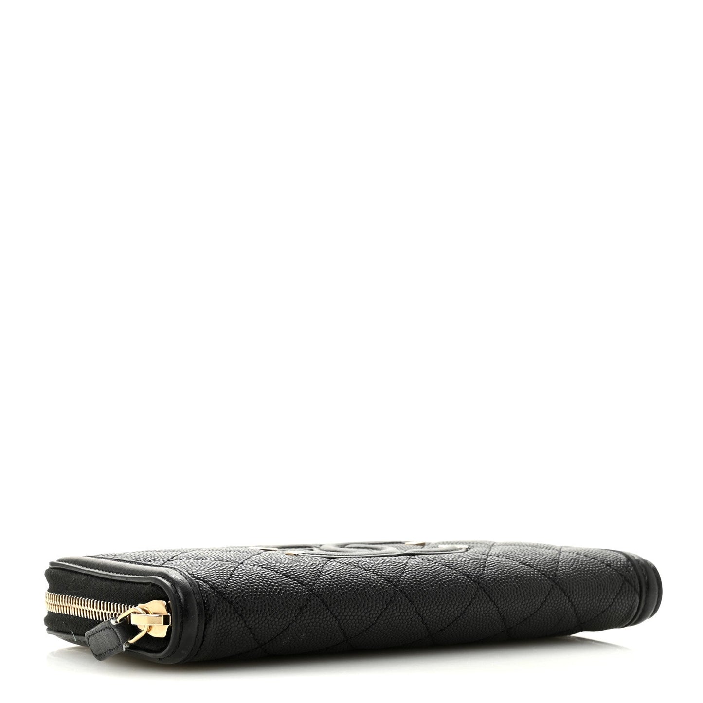 Caviar Quilted Filigree Zip Around Wallet Black