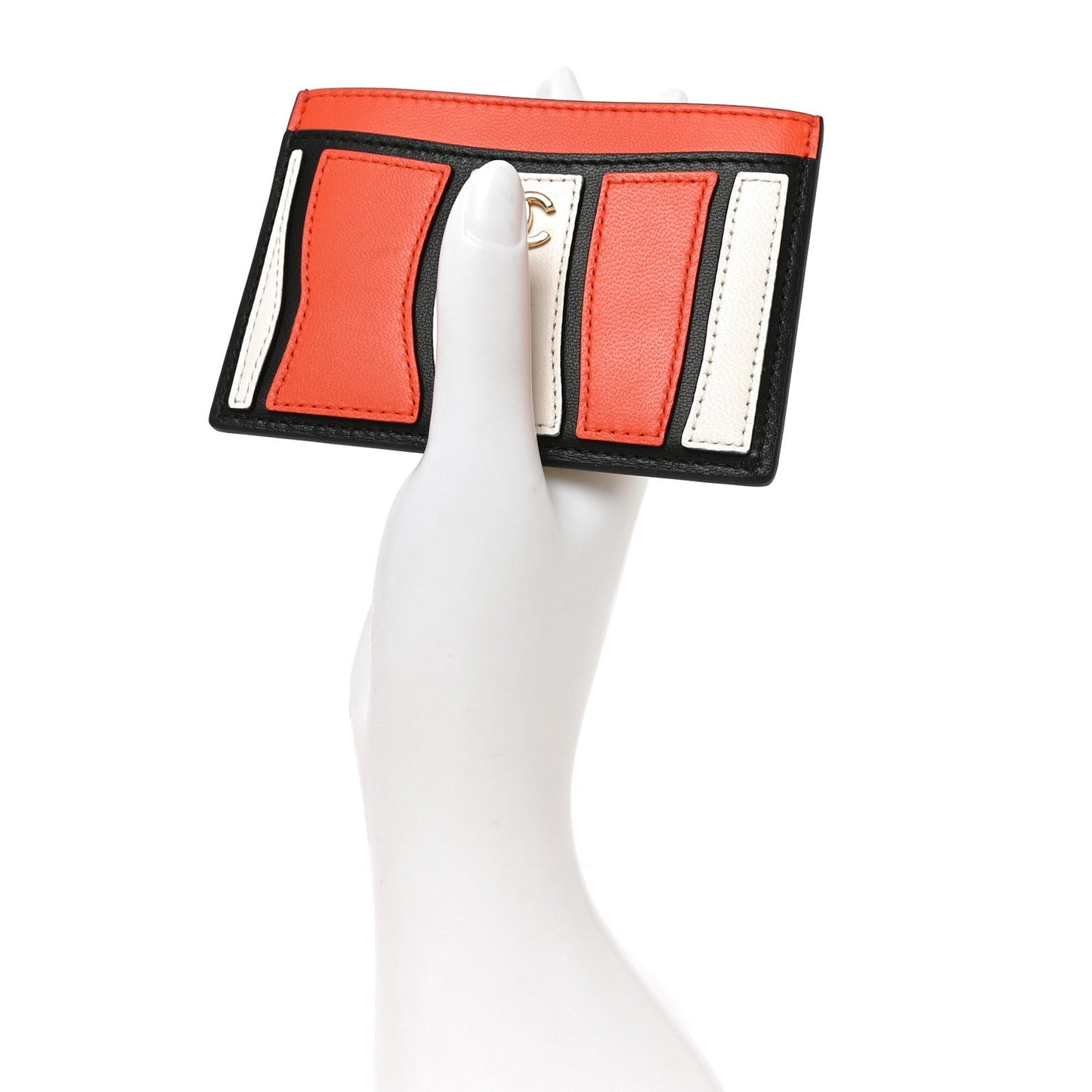 Lambskin Coco Beach Card Holder Orange White Black
