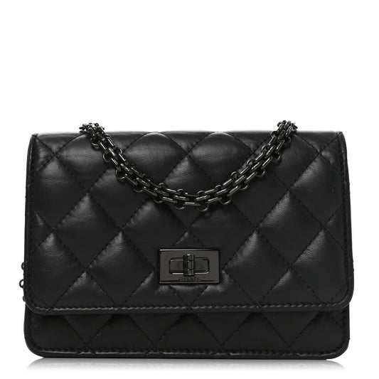 Aged Calfskin Quilted Mini Reissue Wallet On Chain WOC So Black
