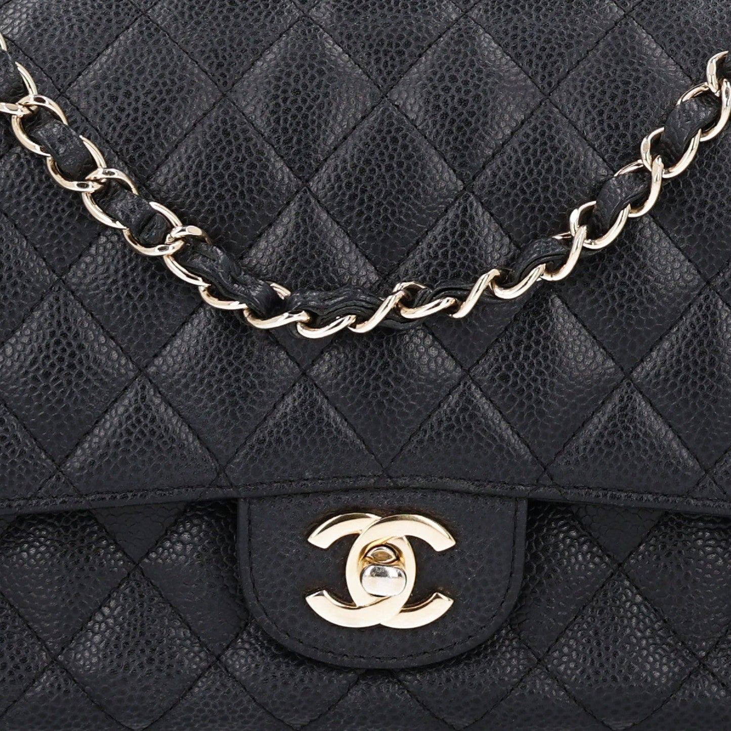 Caviar Quilted Medium Double Flap Black
