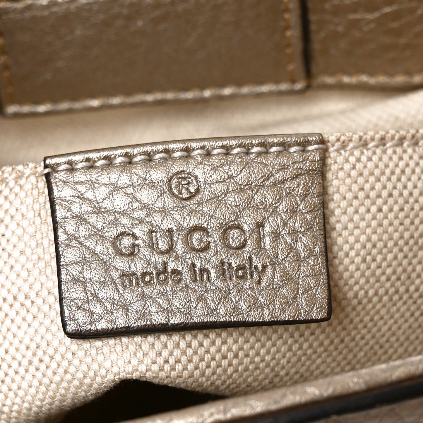 Metallic Calfskin Mini Bamboo Shopper Tote Golden Beige