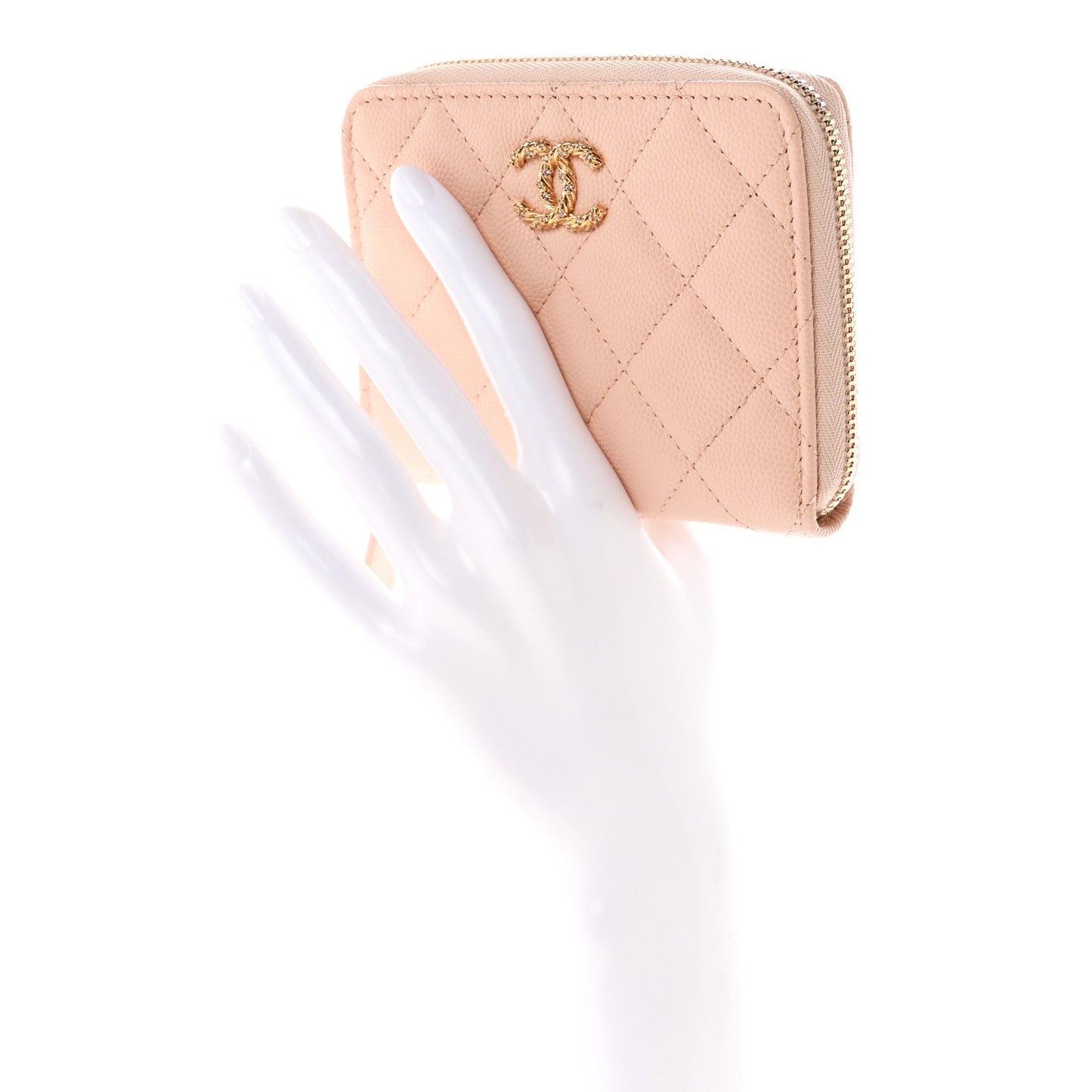 Caviar Crystal Quilted CC Zip Coin Purse Light Pink