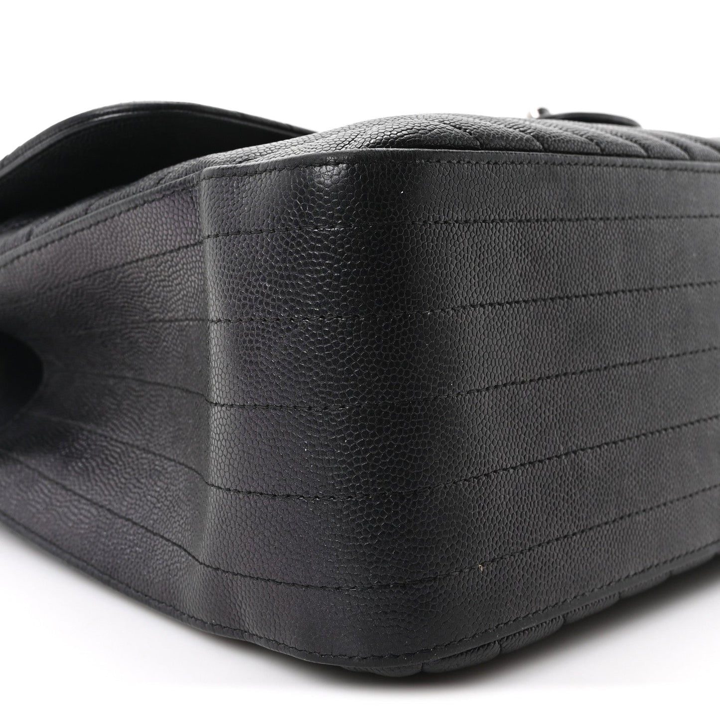 Iridescent Caviar Chevron Quilted Jumbo Double Flap Black