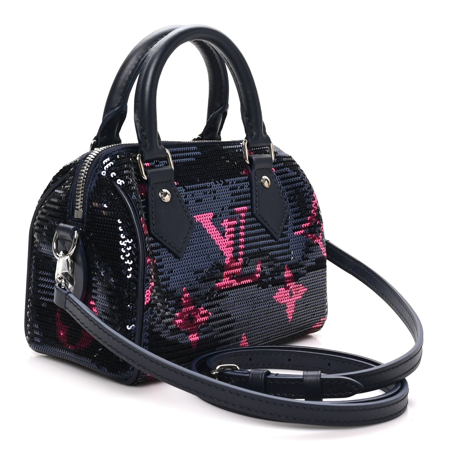 Giant Monogram Sequins Speedy Bandouliere 18 Navy Fuchsia